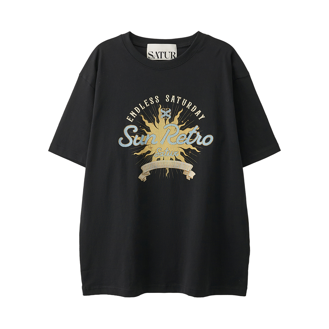 SA262UTS08BLK0 SATUR New Sun Retro Graphic T-Shirt Black