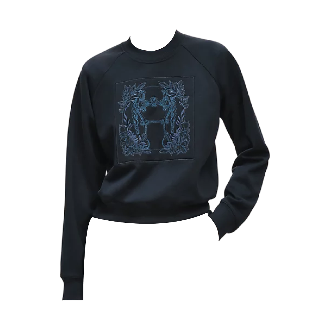 (W) 에르메스 델라 카벨레리아 래글런 슬리브 자수 스웨트셔츠 & 블루 마린((W) Hermes Della Cavalleria Raglan Sleeve Embroidered Sweatshirt & Blue Marine)