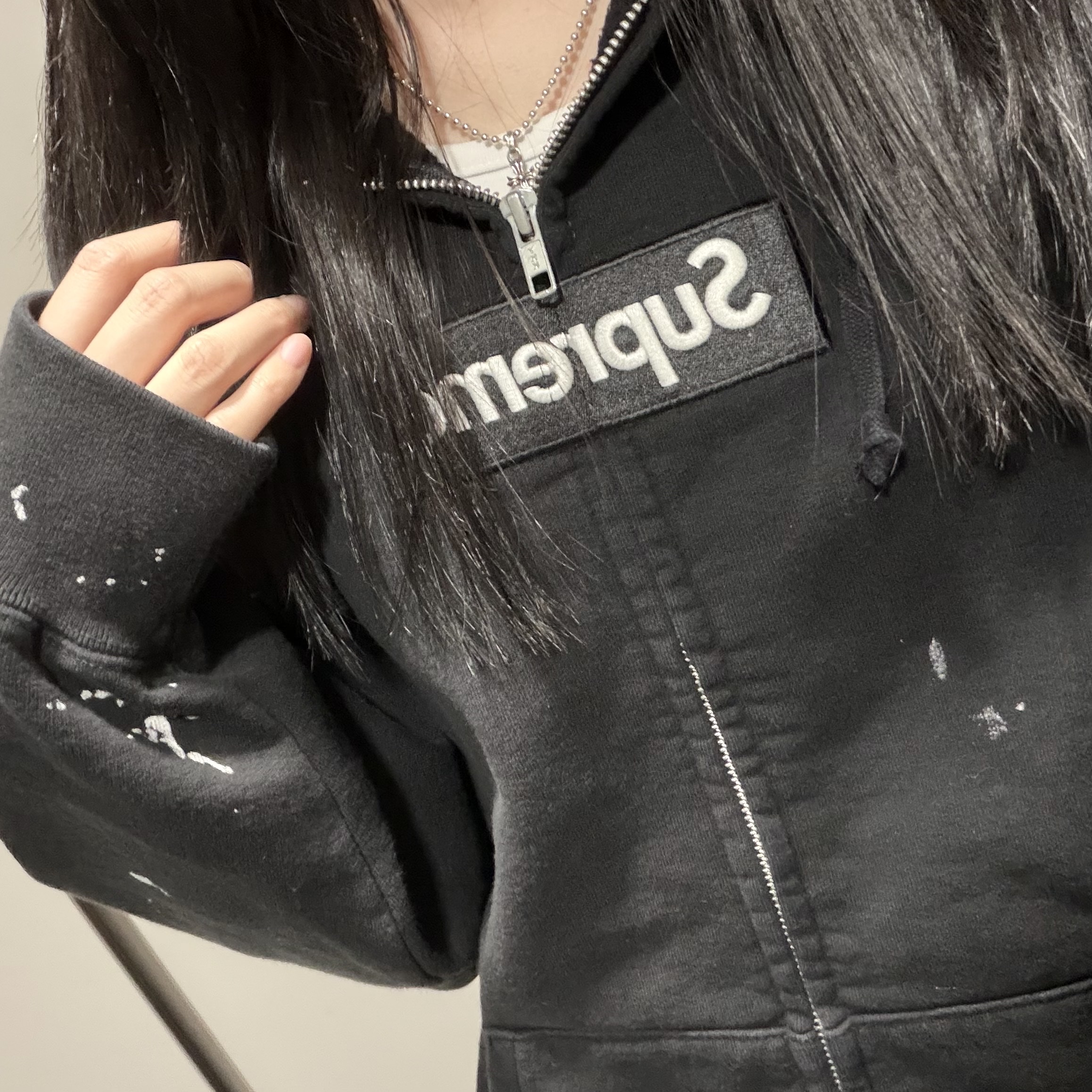Supreme x MM6 Maison Margiela Box Logo Zip Up Hooded Sweatshirt Black - 26SS 착용 스타일 - 1