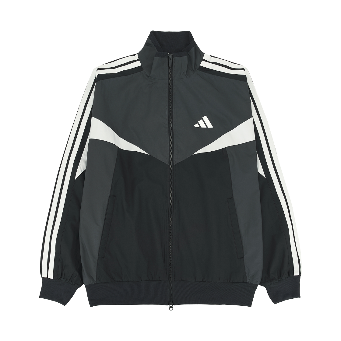 아디다스 머스트헤브스 루즈 핏 컬러블록 메쉬 라인드 윈드브레이커 자켓 블랙 그레이 식스 - KR 사이즈(Adidas Musthaves Loose Fit Colorblock Mesh-Lined Windbreaker Jacket Black Grey Six - KR Sizing) - 1