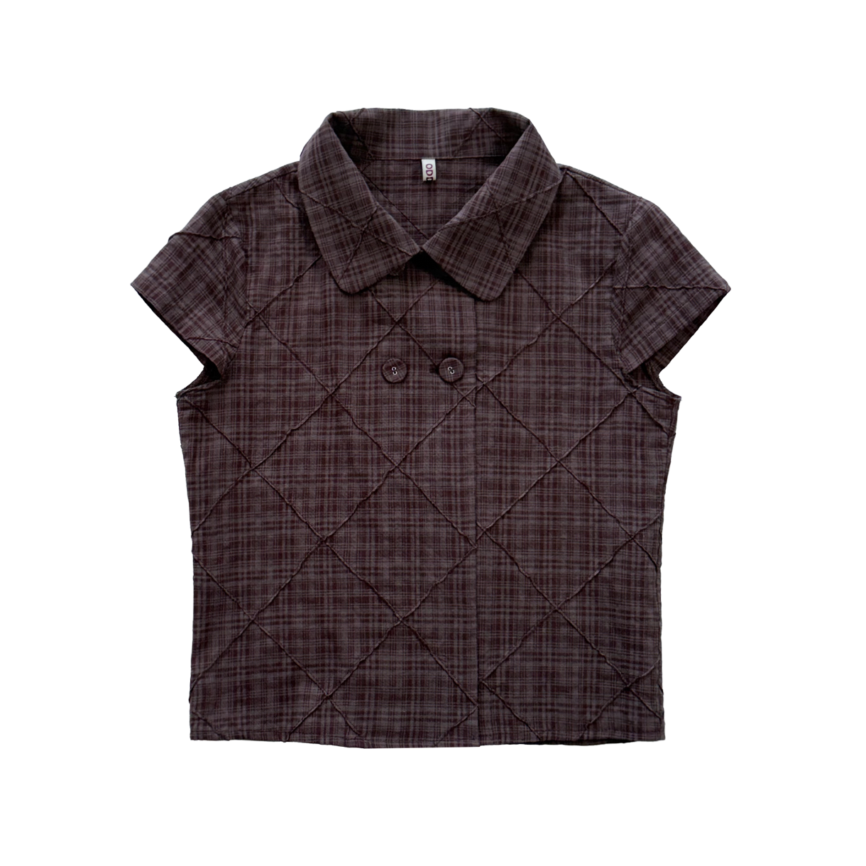 오드미 코지 체크 셔츠 블라우스 - 브라운(ODDME Cozy Check Shirt Blouse - Brown)