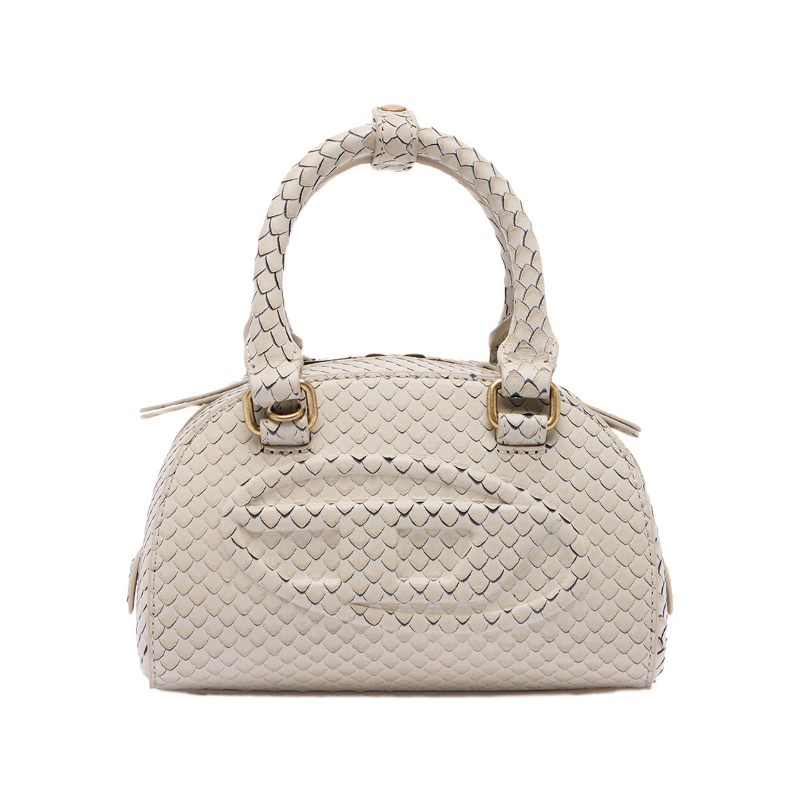 디젤 1DR 돔 미니 볼링백 스네이크 이펙트 레더 베이지(Diesel 1DR Dome-Mini Bowling Bag In Snake-Effect Leather Beige)