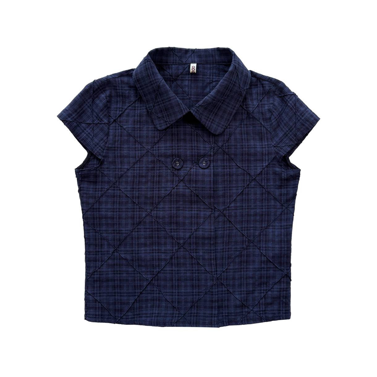오드미 코지 체크 셔츠 블라우스 - 네이비(ODDME Cozy Check Shirt Blouse - Navy)