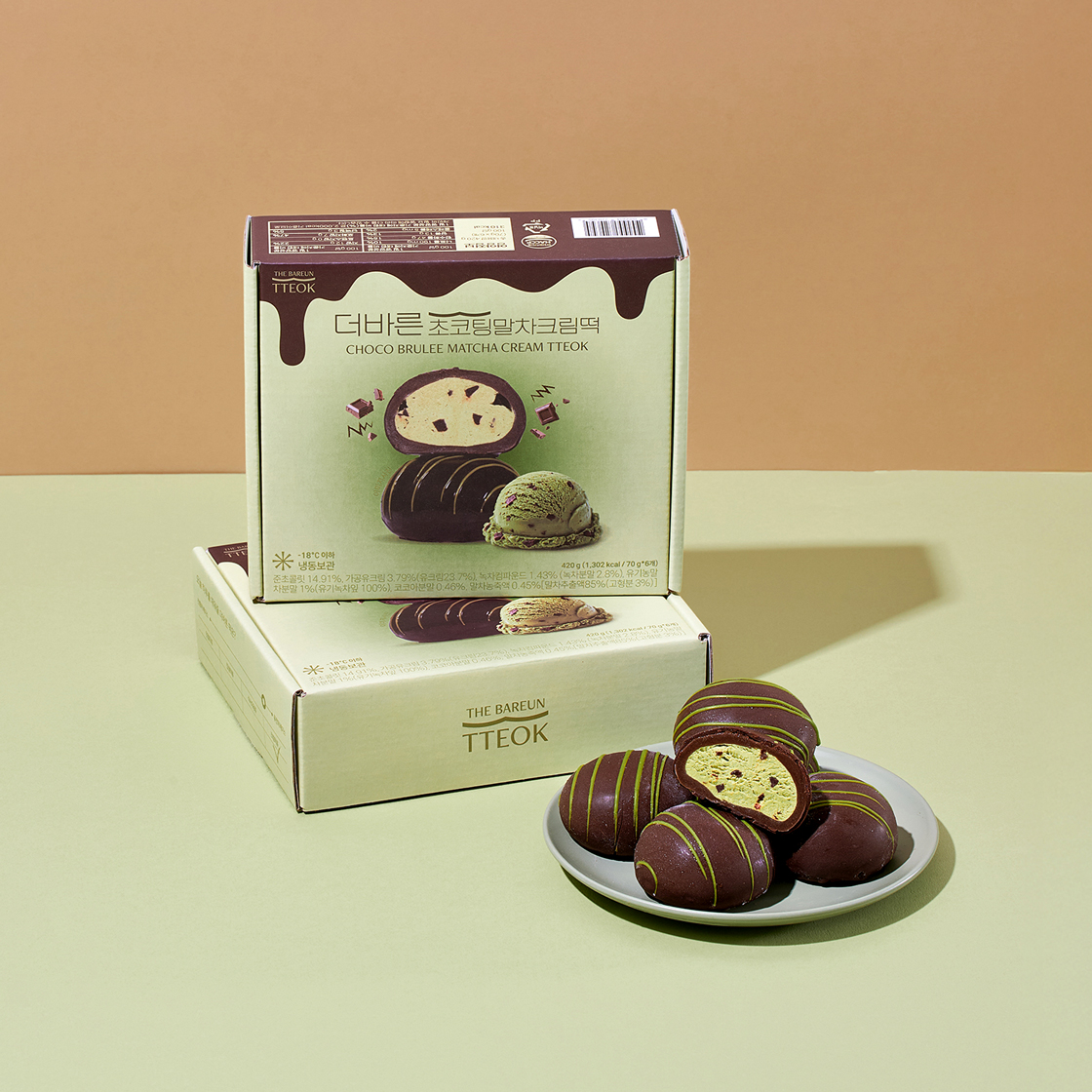 더바른떡 초코팅 말차크림떡 (70g * 6개입) 1박스(THE BAREUN TTEOK Choco Brulee Matcha Cream Tteok (70g *6EA) 1Box) - 3