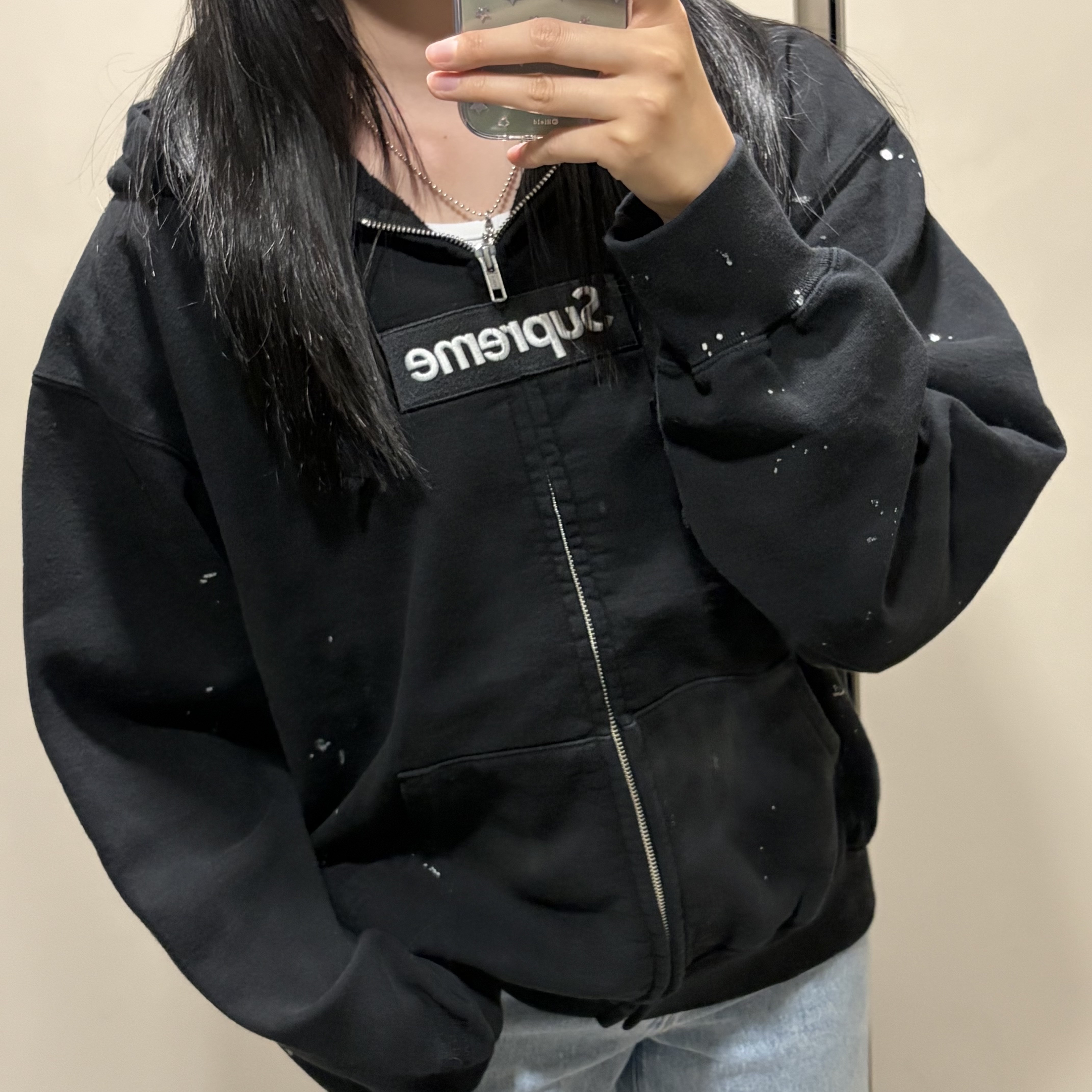 Supreme x MM6 Maison Margiela Box Logo Zip Up Hooded Sweatshirt Black - 26SS 착용 스타일 - 2
