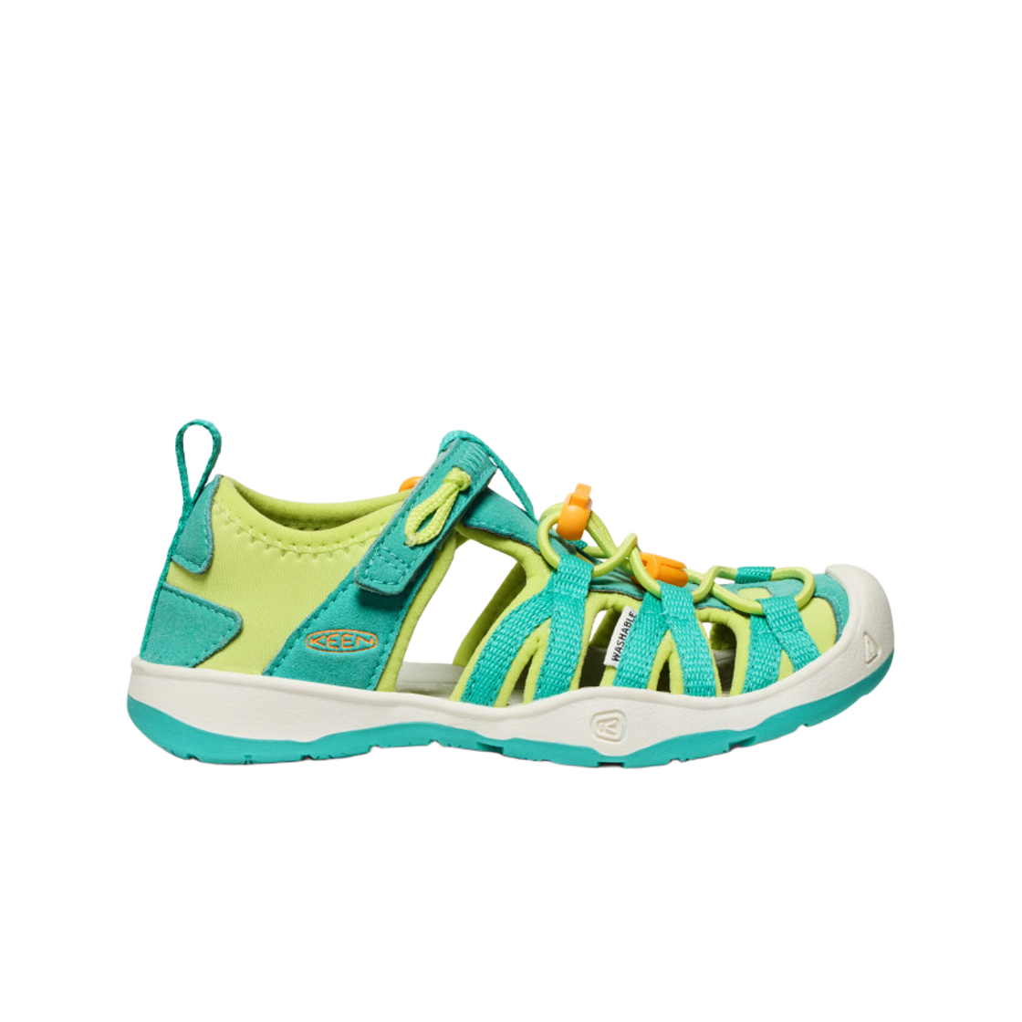 1030731 (Kids) Keen Moxie Sandal Bright Aqua Bright Marigold