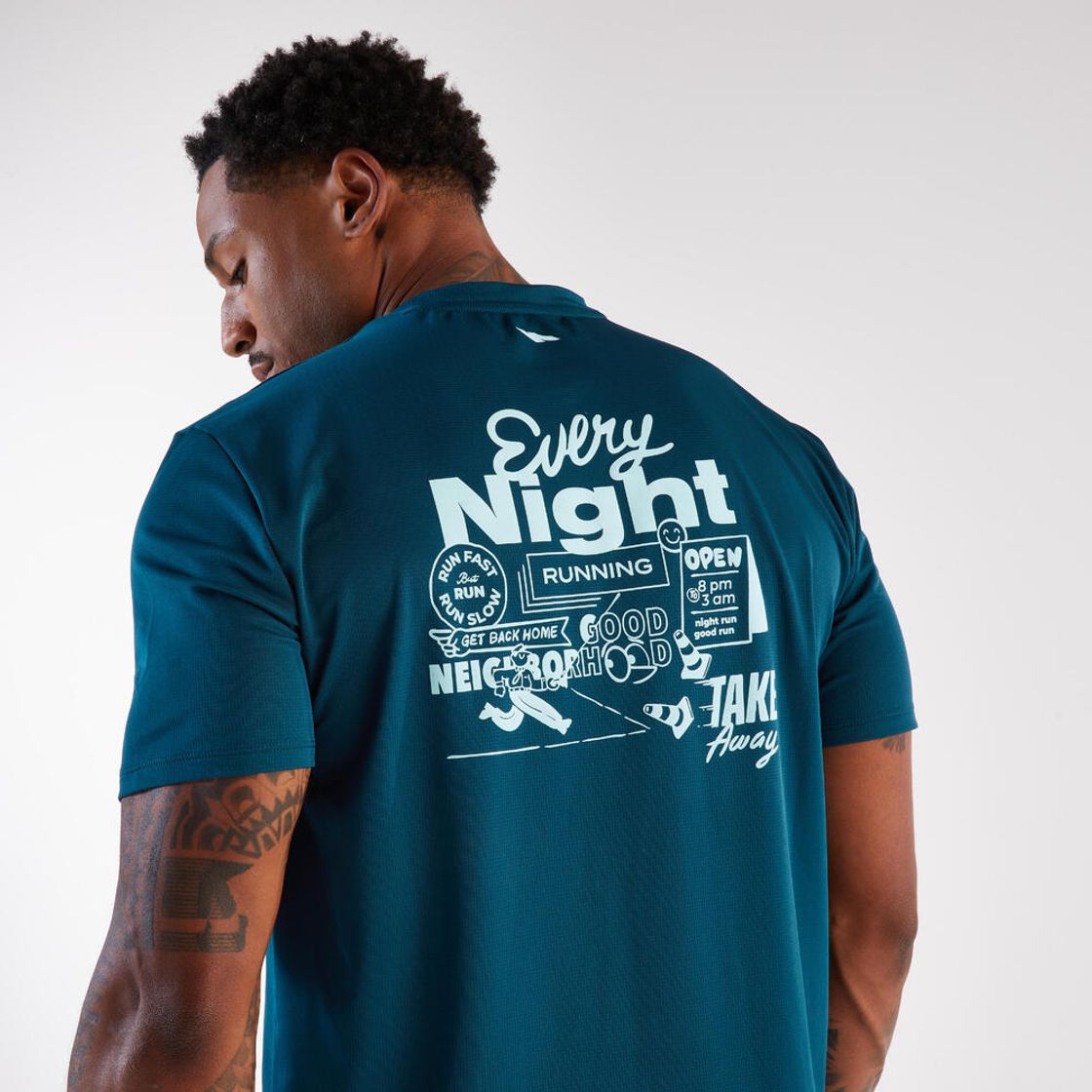 데카트론 남성 러닝 반팔 티 런 드라이 그래프 500 틸 블루(DECATHLON Men's Running Short-Sleeved T-Shirt Run Dry Graph 500 Teal Blue) - 7