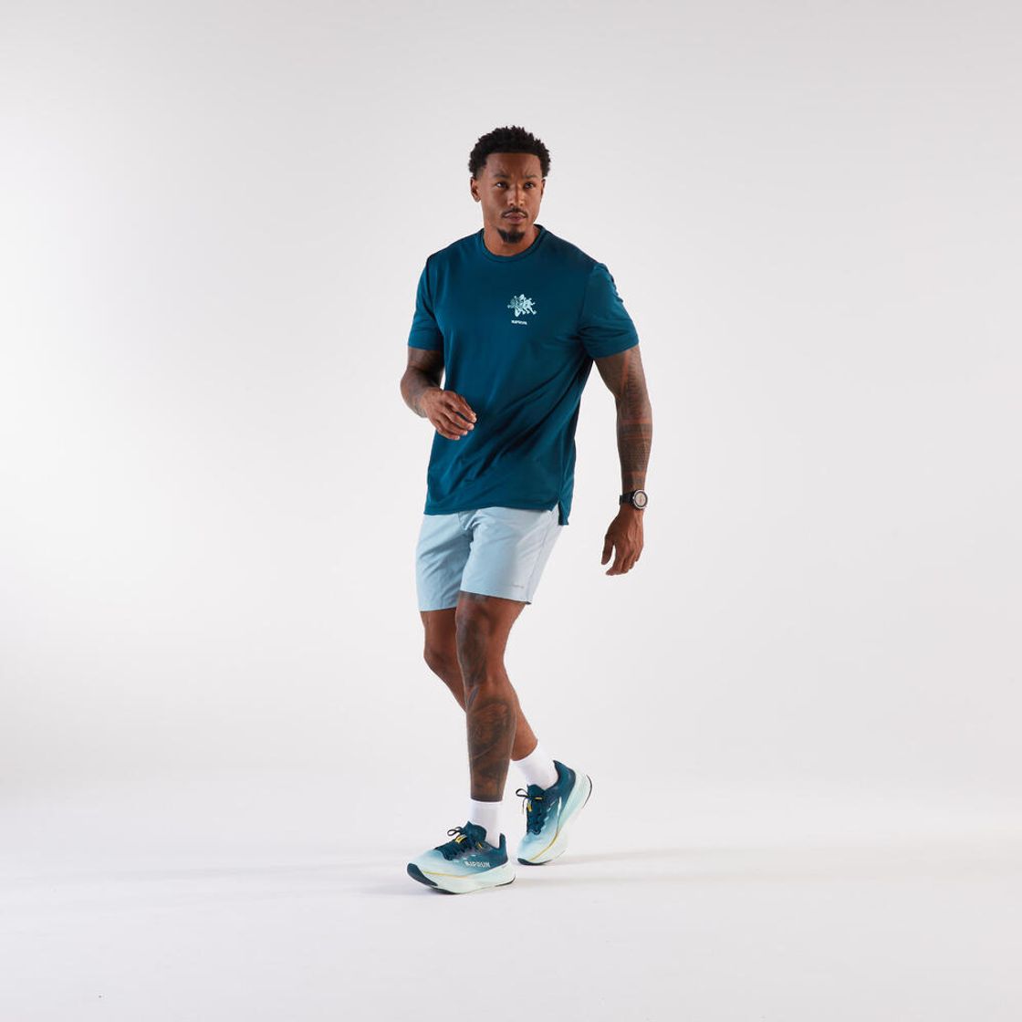 데카트론 남성 러닝 반팔 티 런 드라이 그래프 500 틸 블루(DECATHLON Men's Running Short-Sleeved T-Shirt Run Dry Graph 500 Teal Blue) - 8