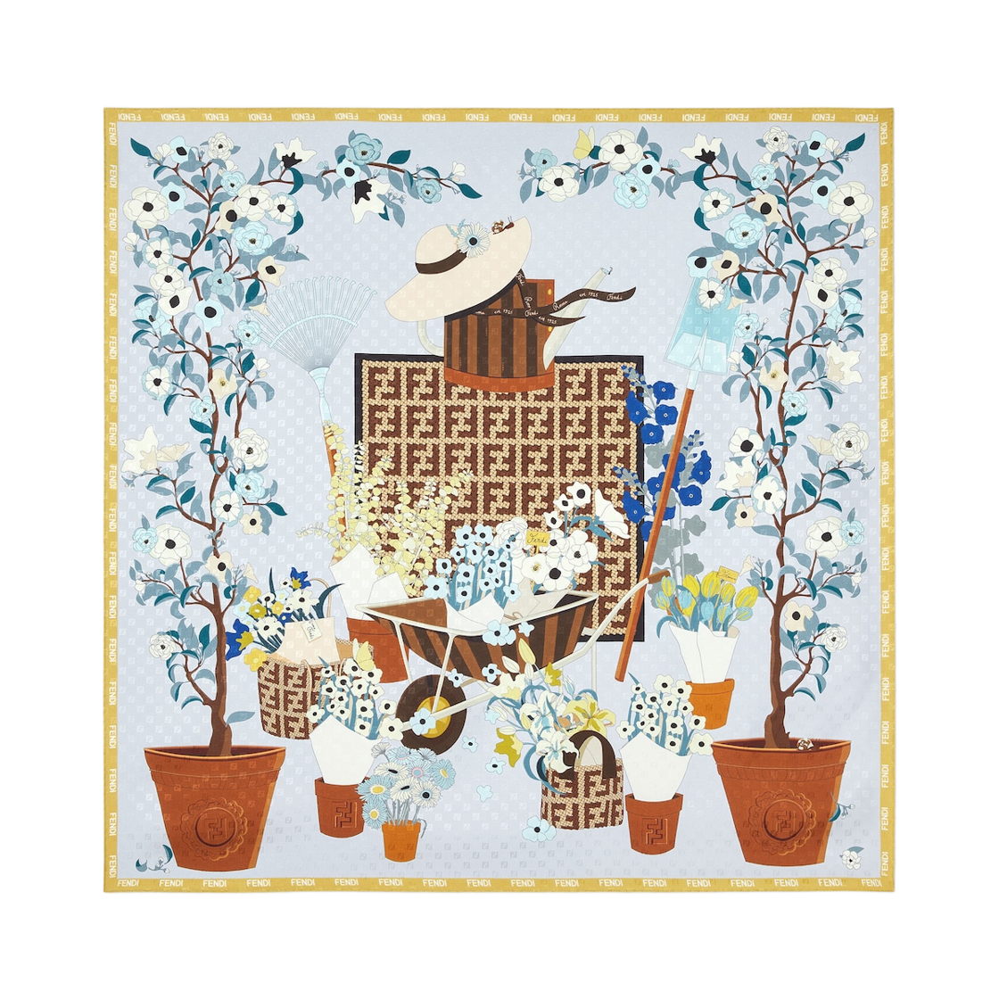 (W) 펜디 가드닝 실크 스카프 라이트 블루((W) Fendi Gardening Silk Scarf Light Blue)
