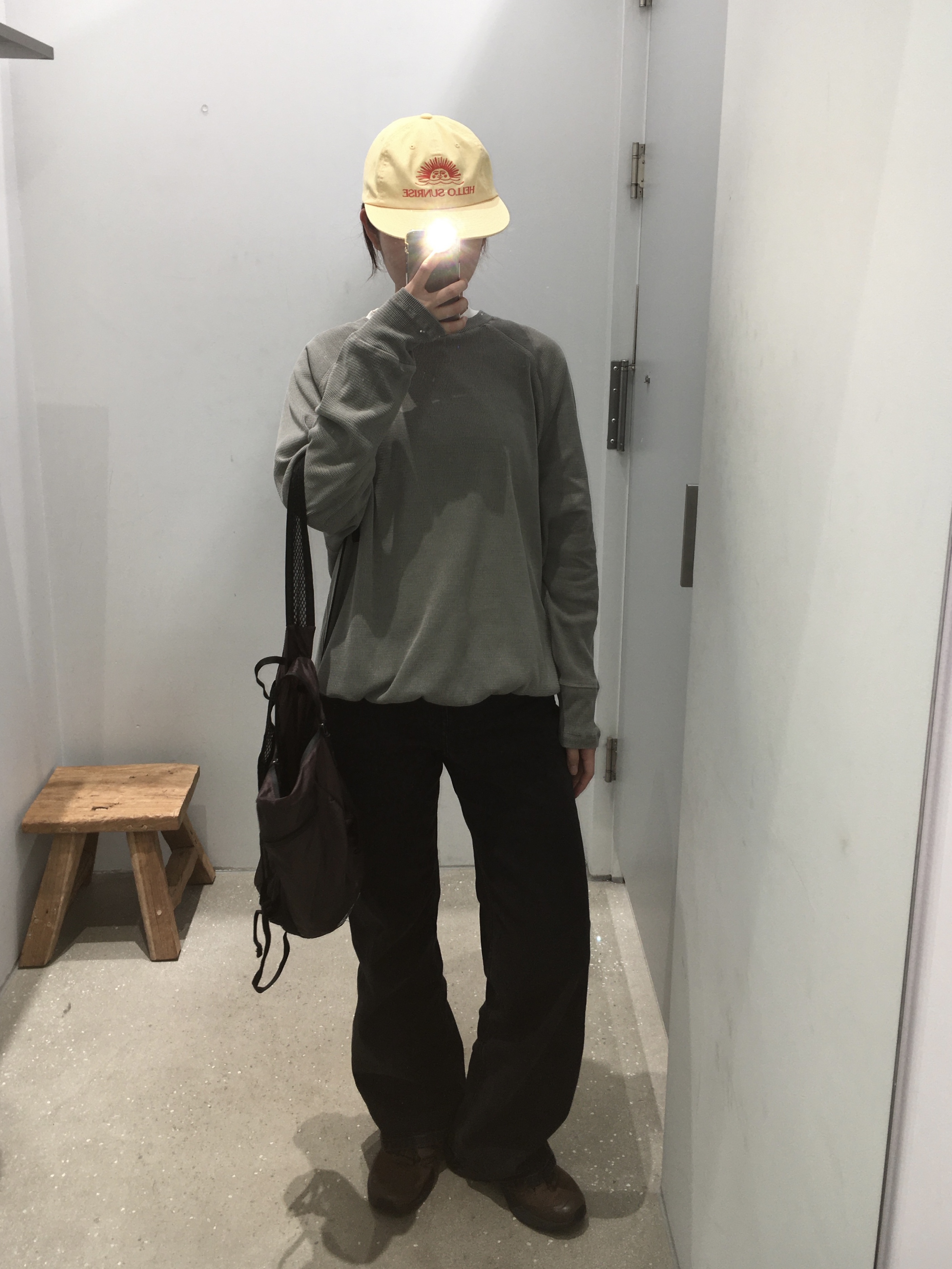Polyteru Human Index Human Thermal Long Sleeves Light Gray, Heisan Ultra-light Compact Pocketbag - Brown 착용 스타일 - 1