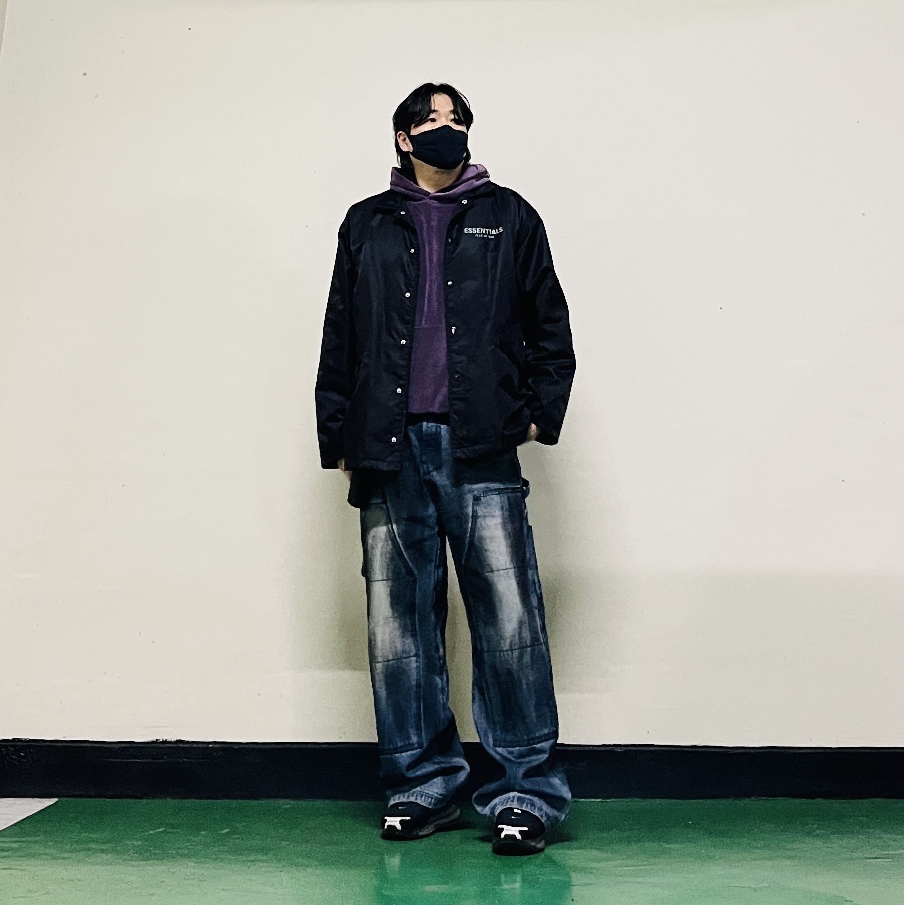 Needles Track Hoodie Velour Purple, Essentials Coach Jacket Dark Slate/Stretch Limo/Black - 20FW 착용 스타일 - 4
