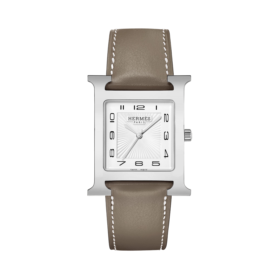 에르메스 H 아워 워치 라지 에도프 스위프트 카프스킨 스트랩 & 스틸(Hermes Heure H Watch Large Etoupe Swift Calfskin Strap & Steel)