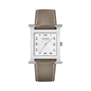 Hermes Heure H Watch Large Etoupe Swift Calfskin Strap & Steel