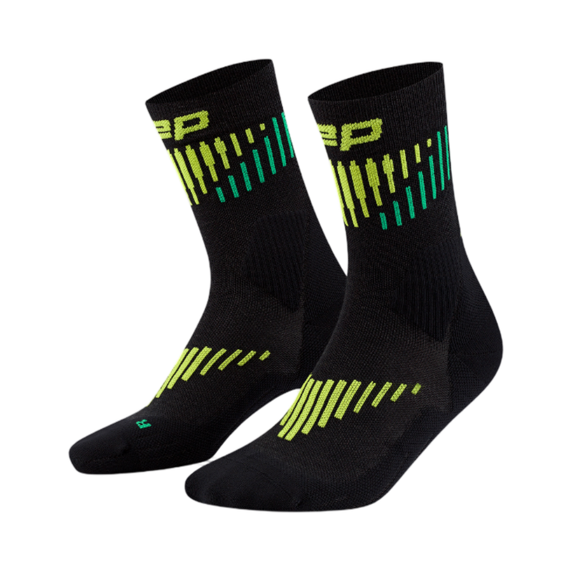 CEP 코어 런 메리노 삭스 미드 컷 블랙 라임(CEP Core Run Merino Socks Mid Cut Black Lime) - 1