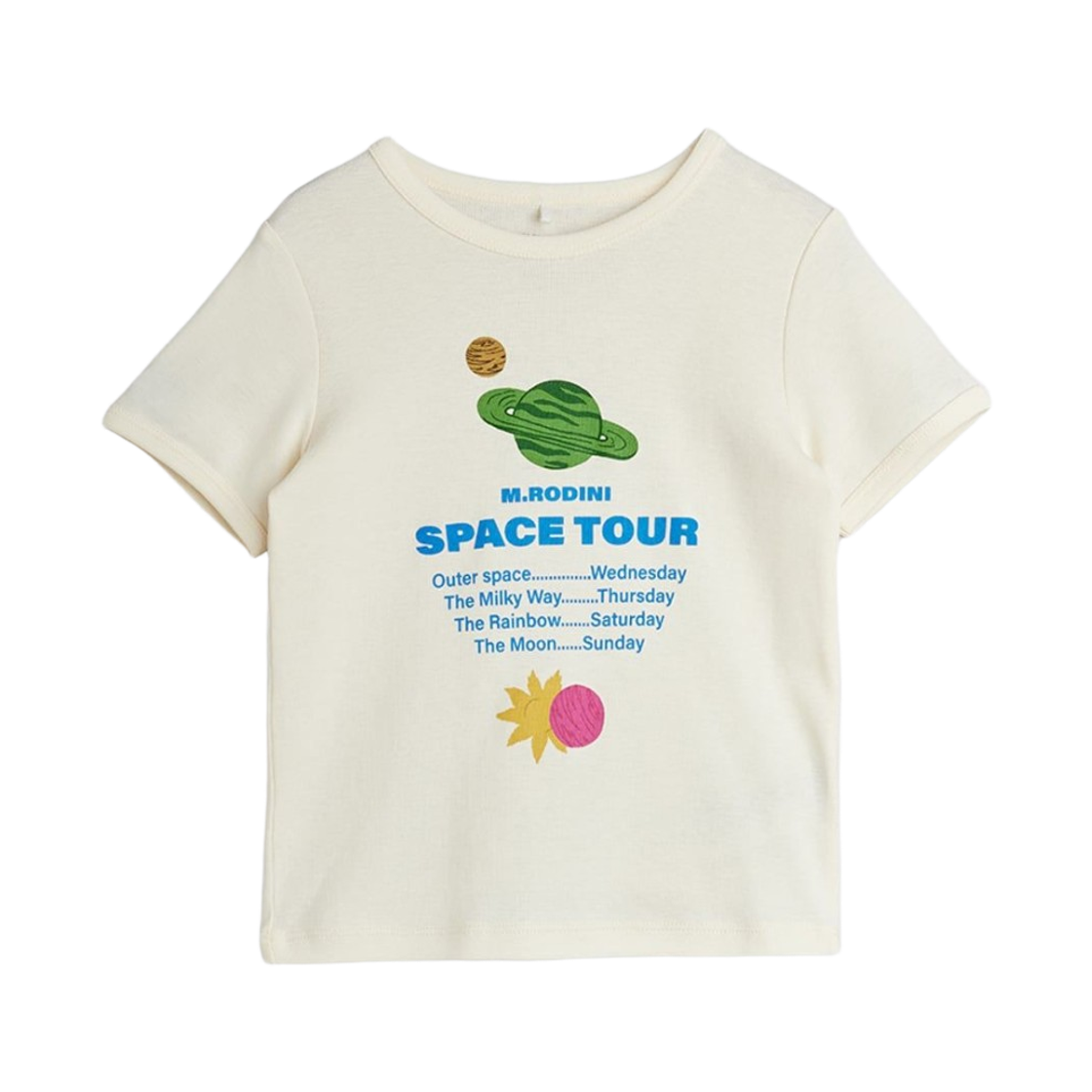 (키즈) 미니 로디니 스페이스 투어 티셔츠 오프 화이트((Kids) Mini Rodini Space Tour T-Shirt Off White)