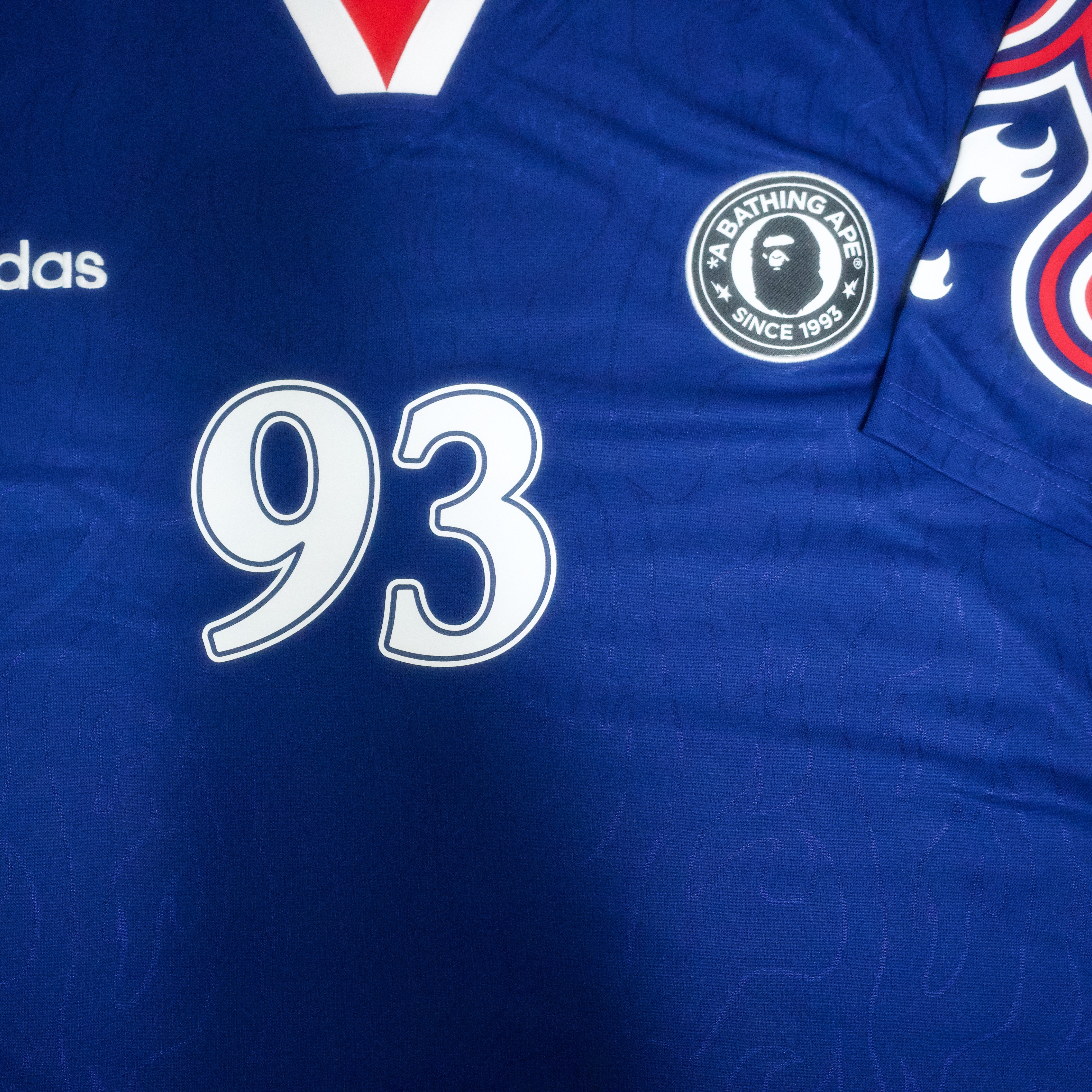 Adidas x BAPE Short Sleeve Flames Jersey Japan Blue - US Sizing (Non Marking Ver.) 착용 스타일