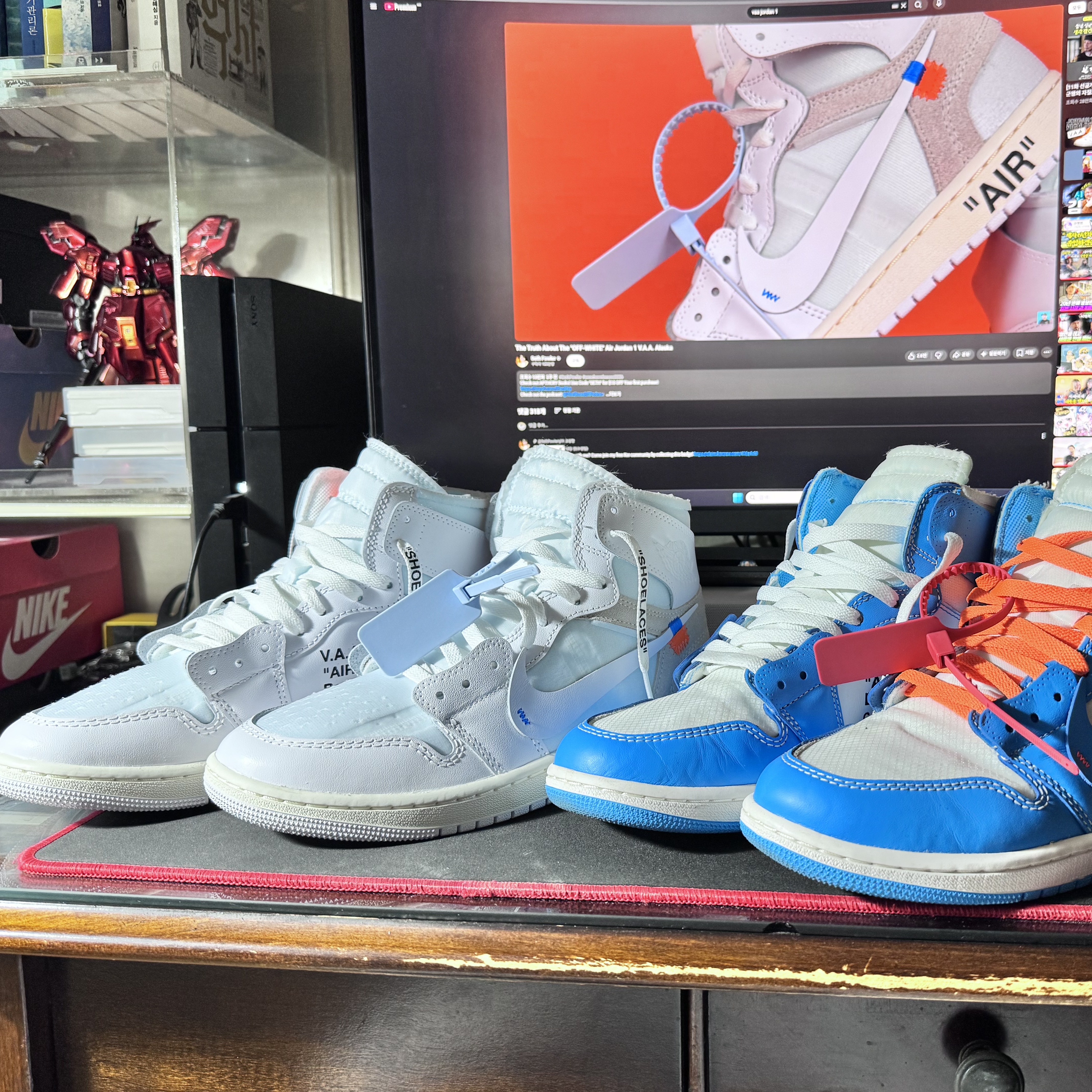 Jordan 1 x Virgil Abloh Archive Retro High Alaska White, Jordan 1 x Off-White Retro High University Blue 착용 스타일
