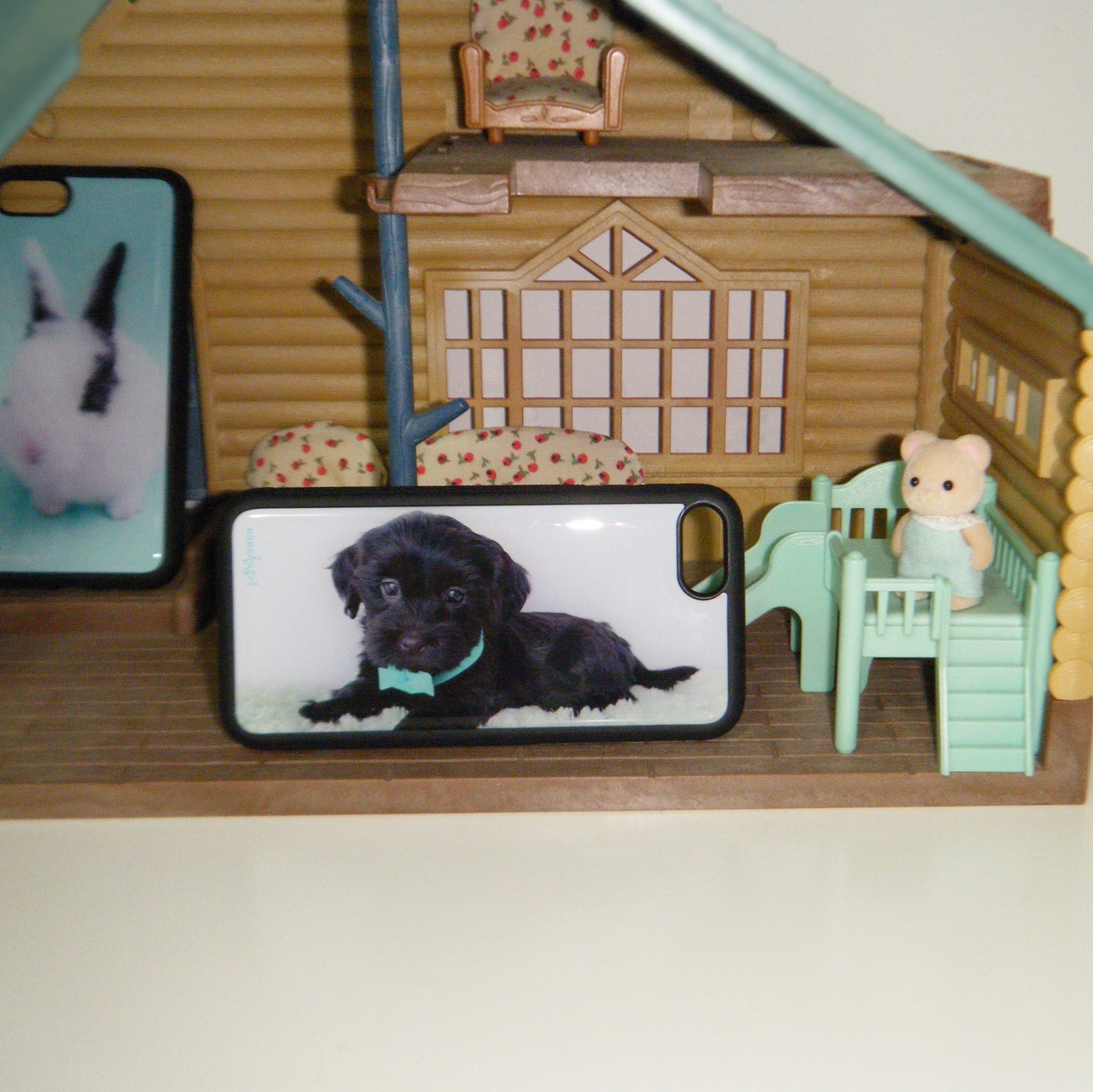 NANAKASEI mint ribbon puppy epoxy bumper case, NANAKASEI mint bunny epoxy bumper case 착용 스타일 - 2