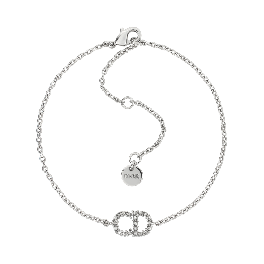 디올 클레어 D 룬 브레이슬릿 실버 피니쉬 메탈 & 화이트 크리스탈