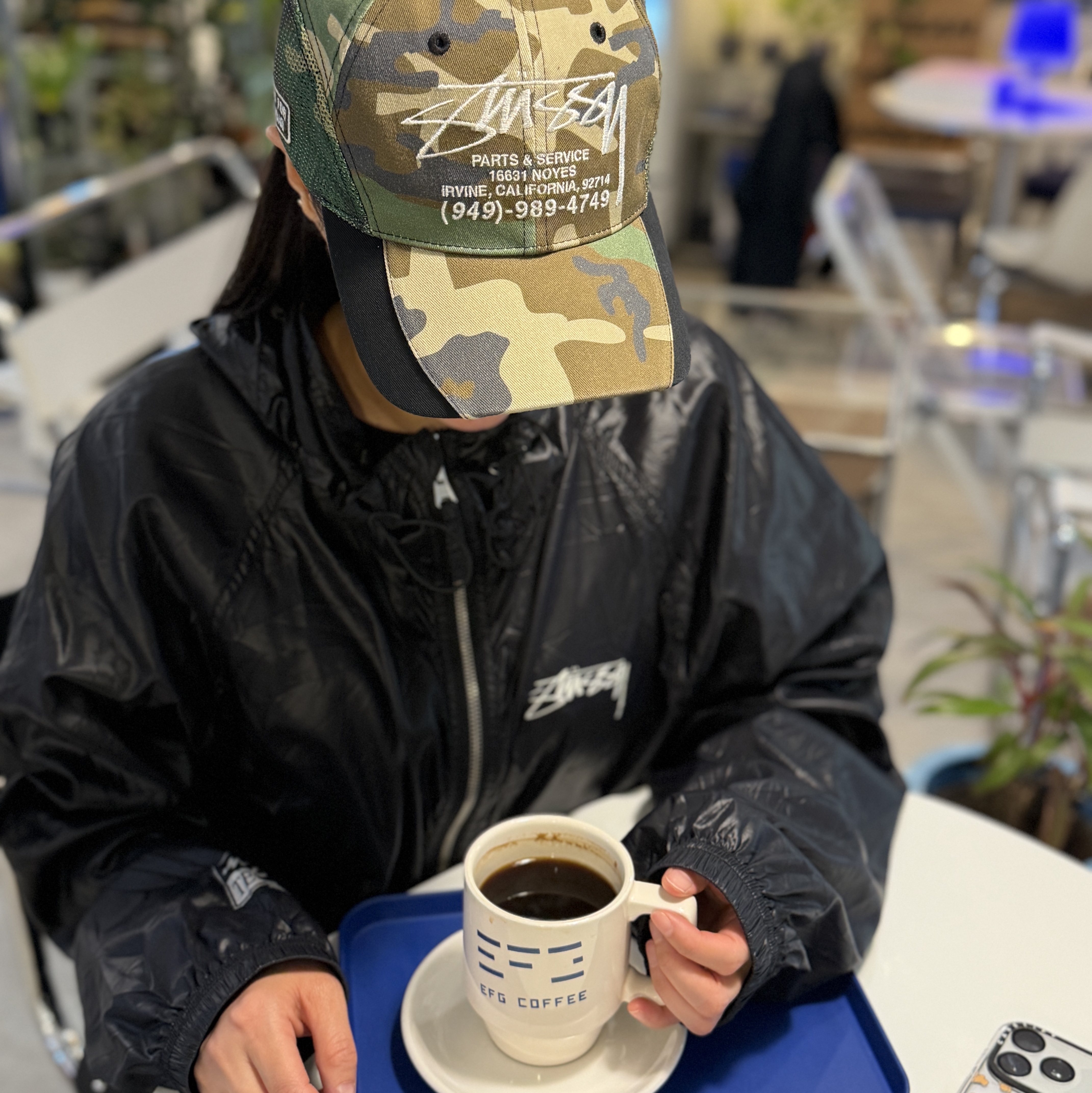 Stussy Beach Shell Wrinkled Nylon Jacket Black, Stussy Parts & Service Mesh Cap Camo 착용 스타일 - 1