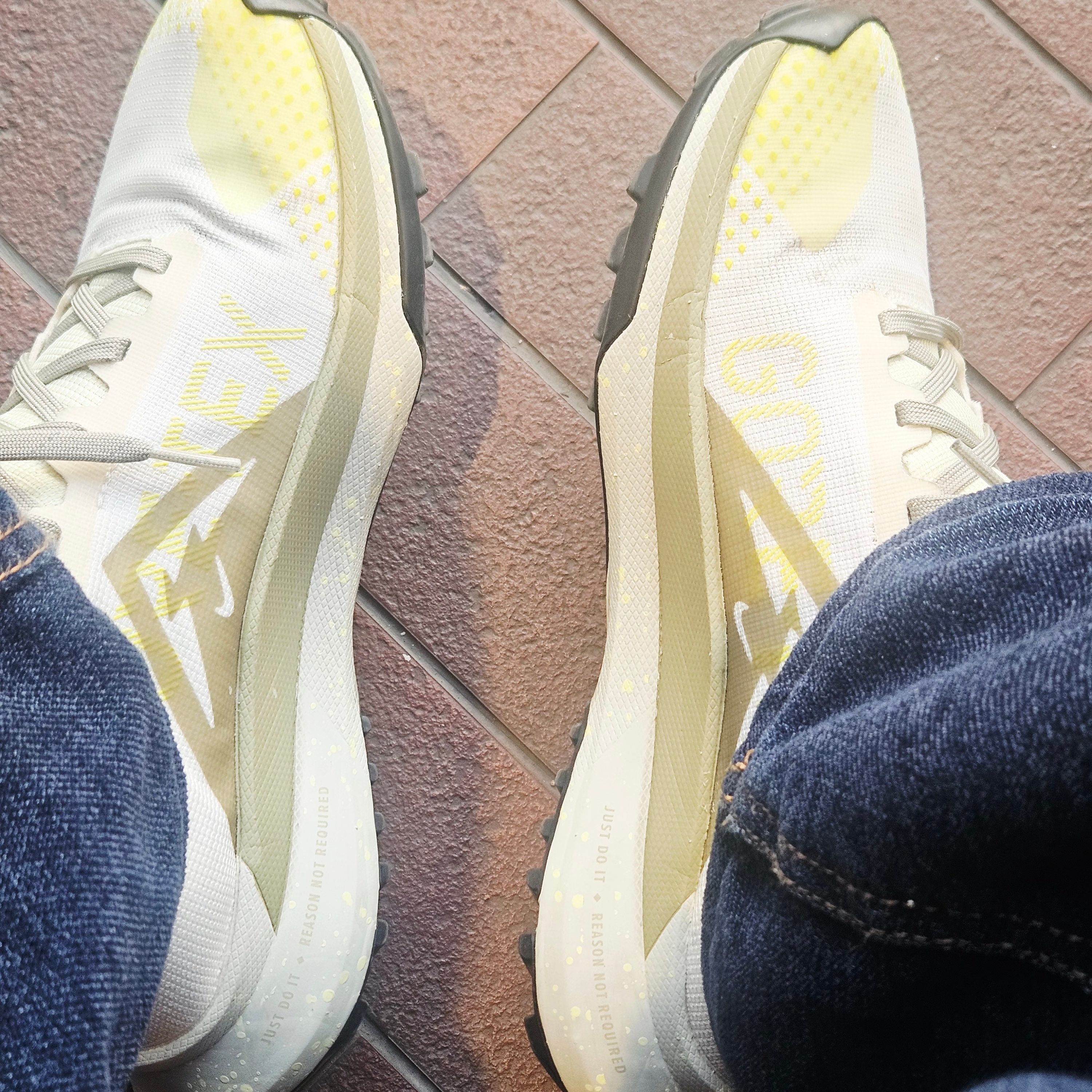 (W) Nike React Pegasus Trail 4 Gore-Tex Pale Ivory Luminous Green 착용 스타일 - 6