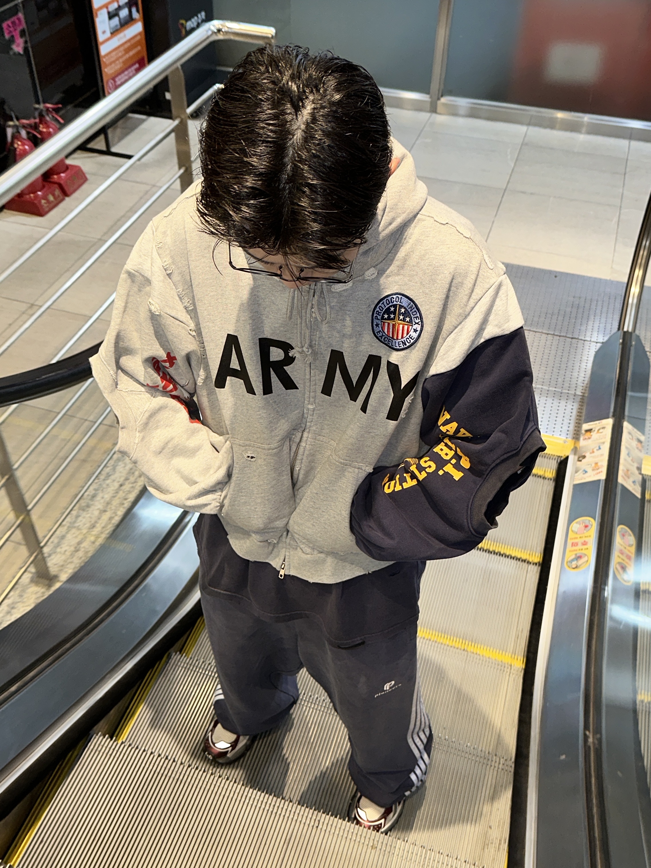 Protocol Index Reconstructed Sweatshirts Zip Hoodie Melange Grey 착용 스타일 - 5