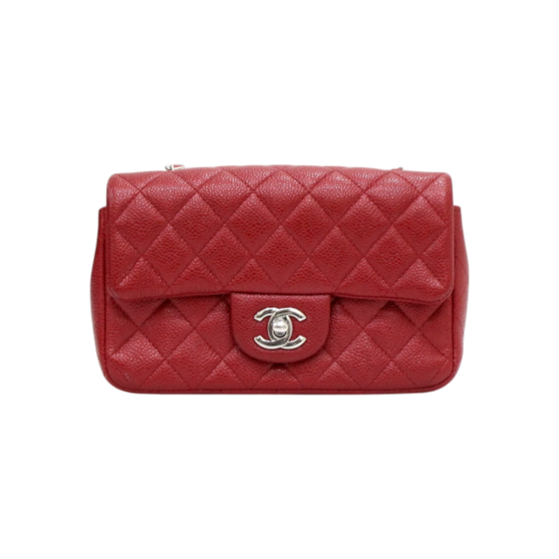 IT5ADLE4PUGR Chanel Red Caviar New Mini Classic Silver Chain Crossbody Bag