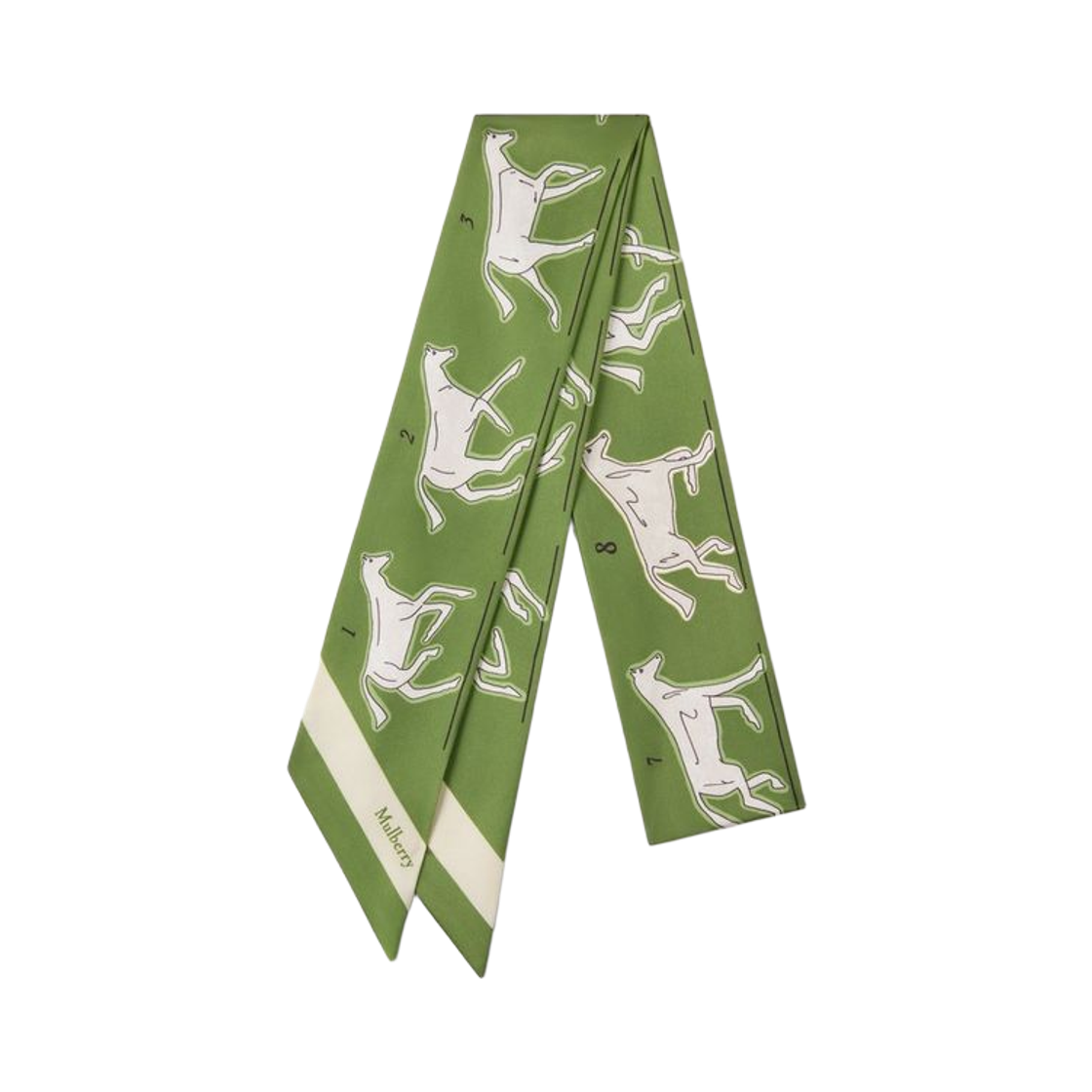 (W) 멀버리 리사이클드 폴리에스터 스키니 스카프 초크 홀스 펀((W) Mulberry Recycled Polyester Skinny Scarf Chalk Horse Fern)