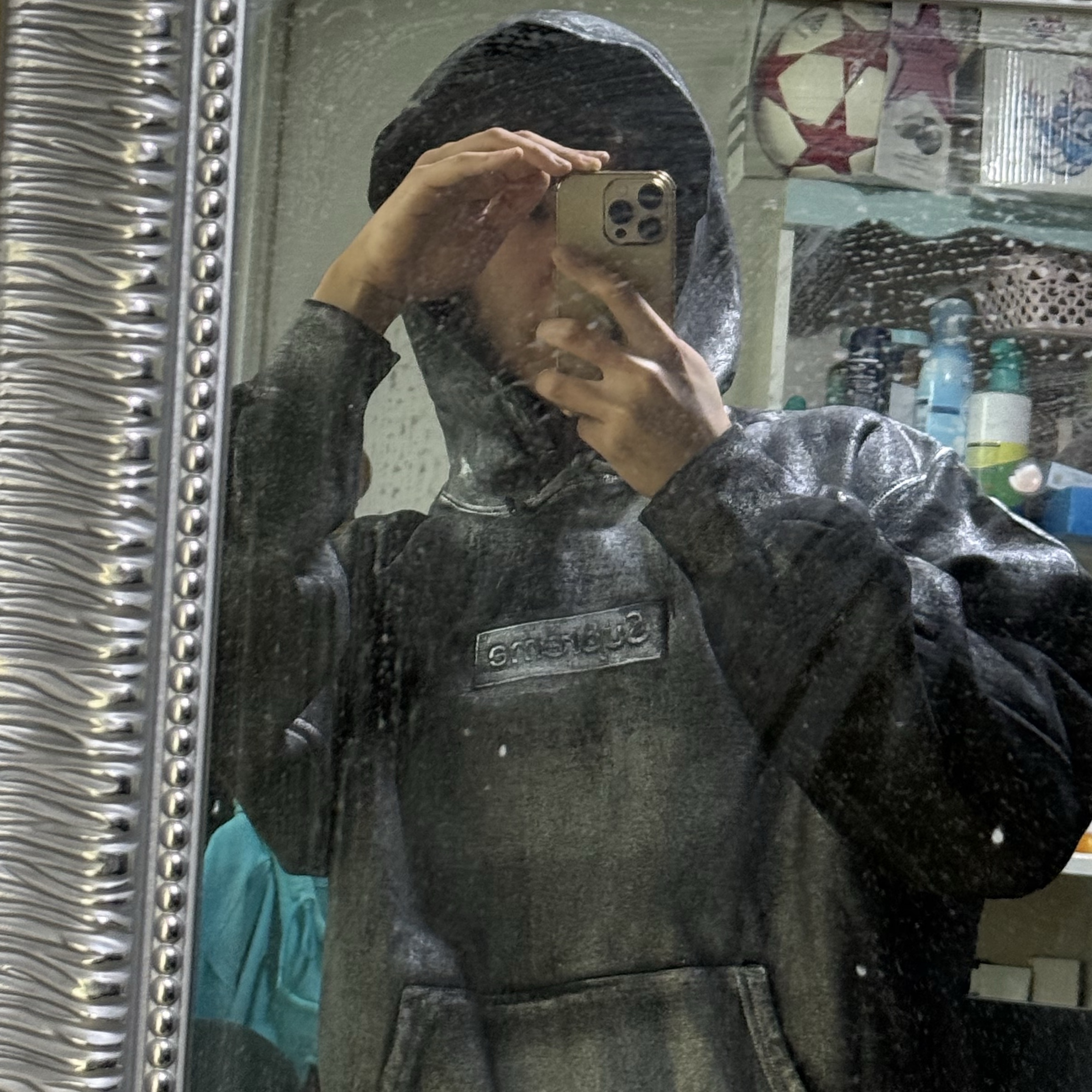 Supreme x MM6 Maison Margiela Foil Box Logo Hooded Sweatshirt Black - 24SS 착용 스타일