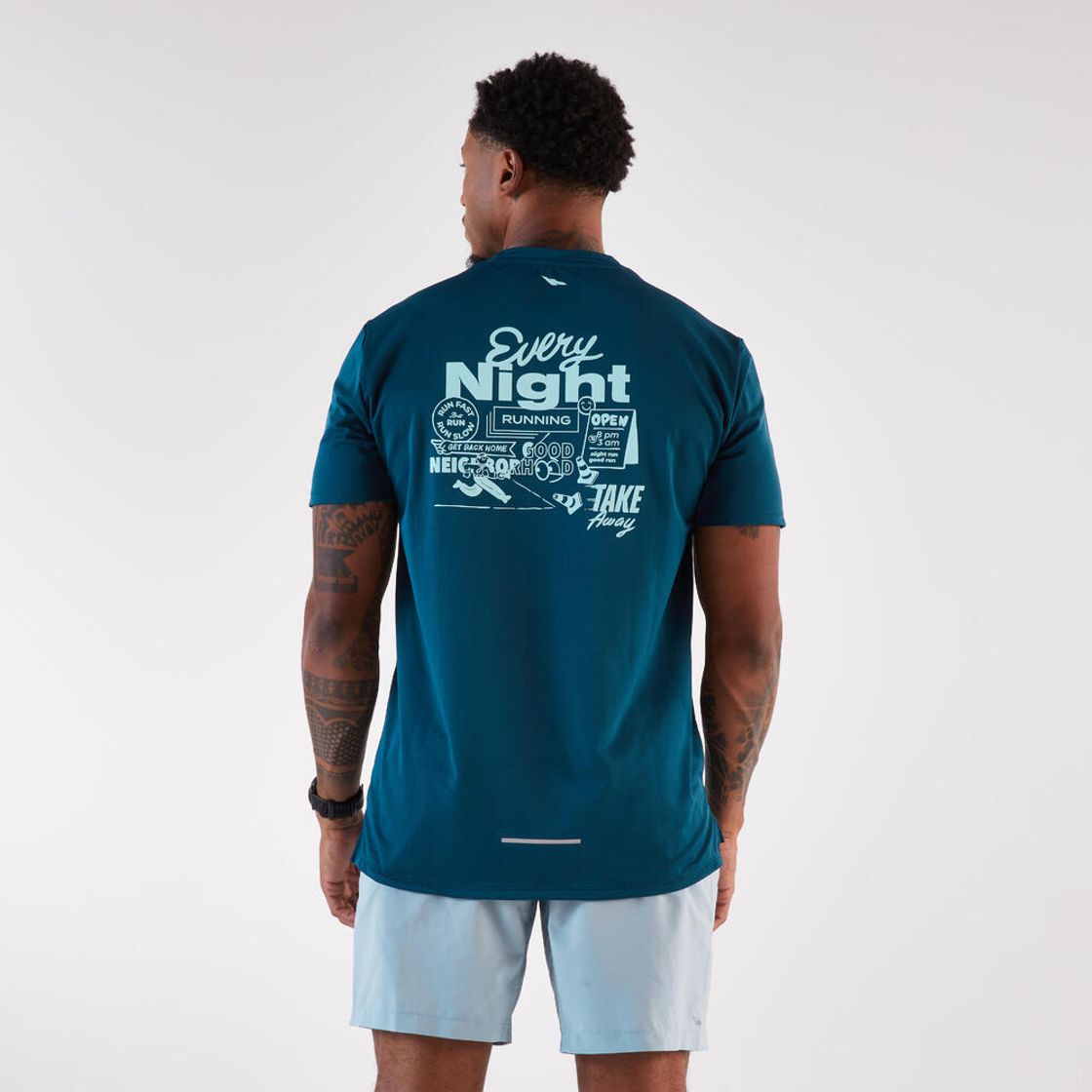 데카트론 남성 러닝 반팔 티 런 드라이 그래프 500 틸 블루(DECATHLON Men's Running Short-Sleeved T-Shirt Run Dry Graph 500 Teal Blue) - 3