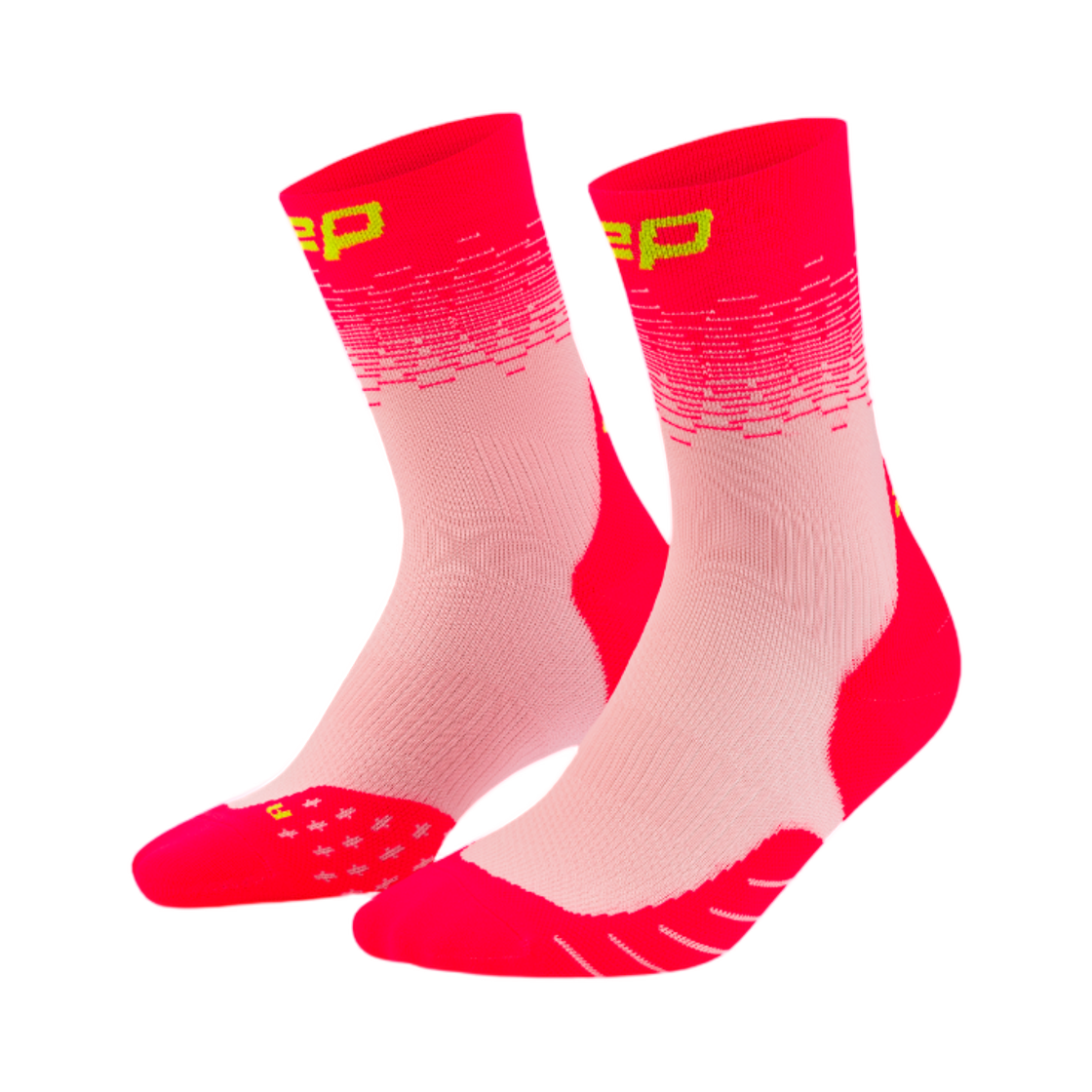 (W) CEP 코어 런 EDT. 페이드 컴프레션 삭스 미드 컷 핑크 라임((W) CEP Core Run EDT. Fade Compression Socks Mid Cut Pink Lime) - 1
