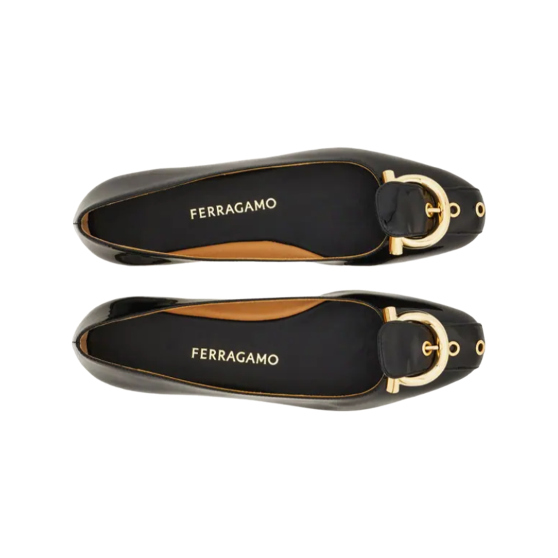 (W) 페라가모 간치니 발레 플랫 블랙 - C((W) Ferragamo Gancini Ballet Flats Black - C) - 2