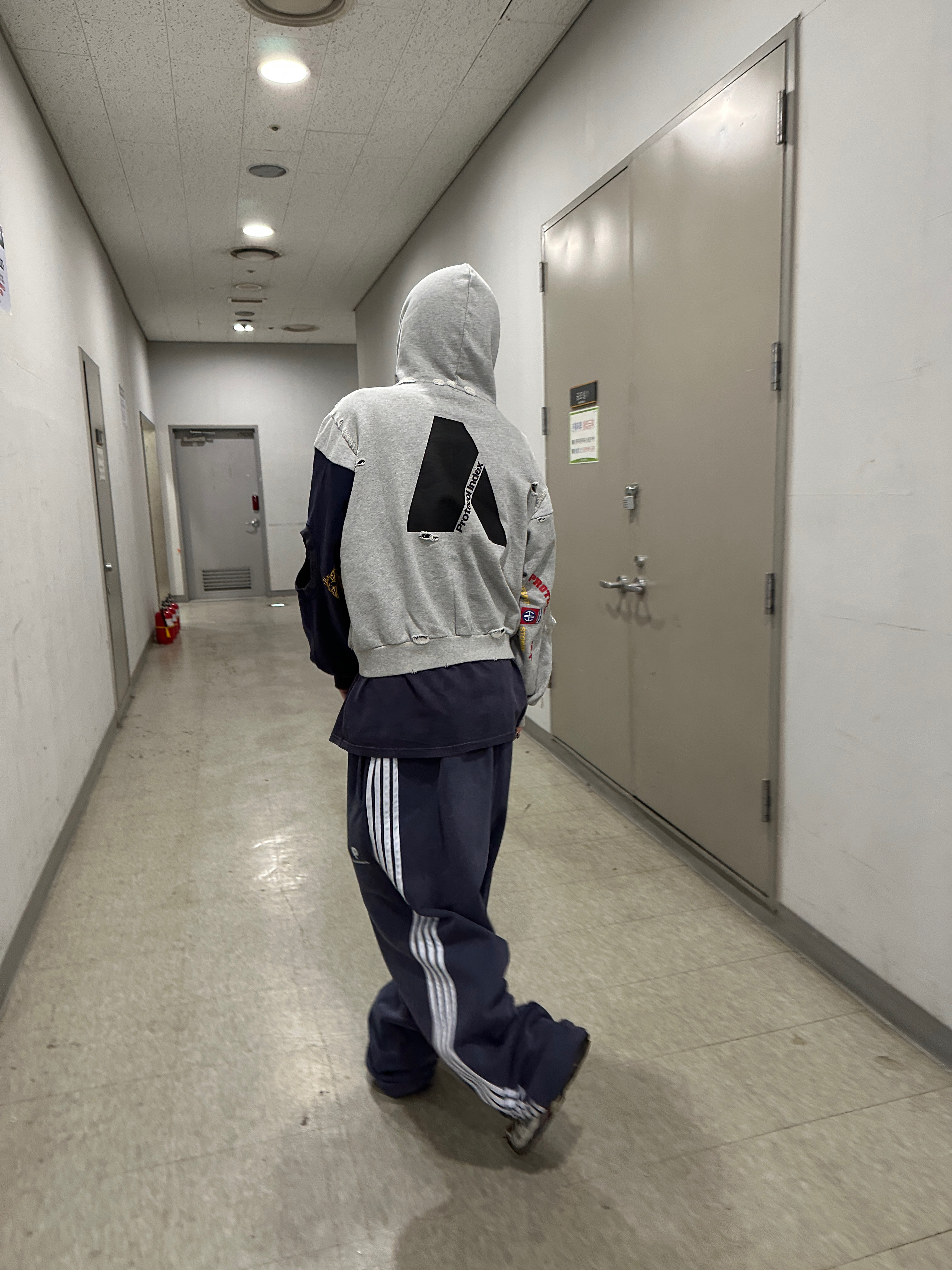 Protocol Index Reconstructed Sweatshirts Zip Hoodie Melange Grey 착용 스타일 - 3