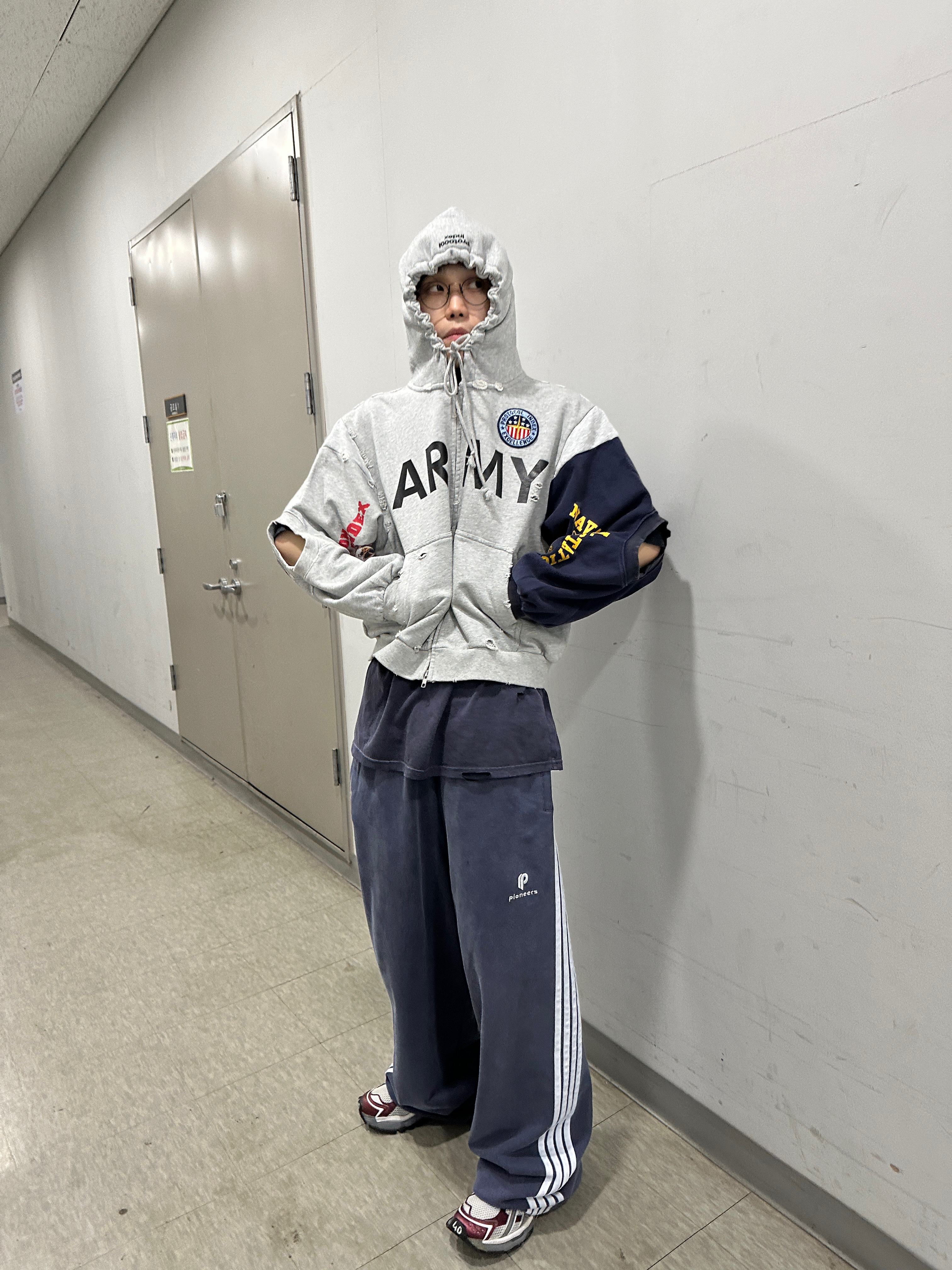 Protocol Index Reconstructed Sweatshirts Zip Hoodie Melange Grey 착용 스타일 - 2