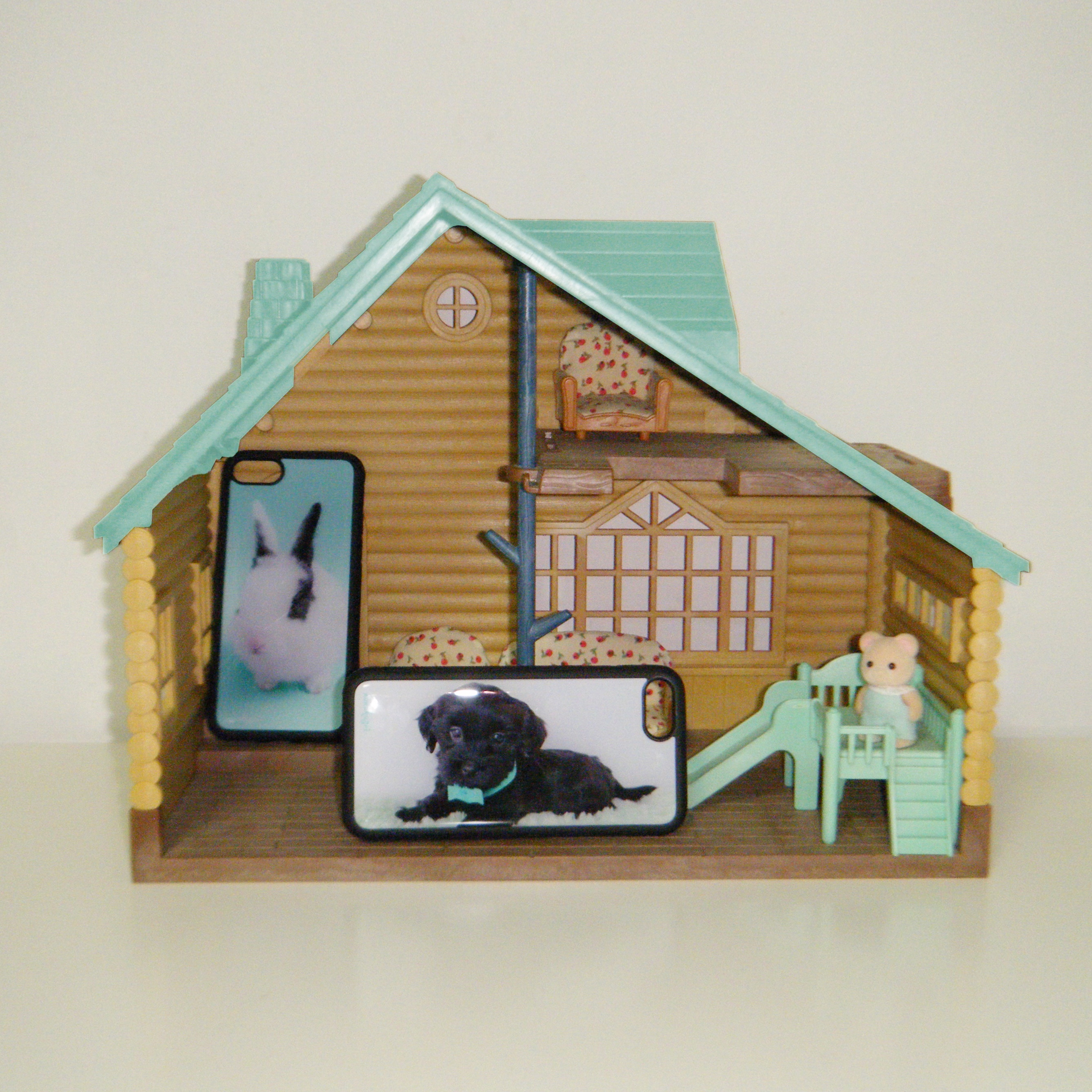 NANAKASEI mint ribbon puppy epoxy bumper case, NANAKASEI mint bunny epoxy bumper case 착용 스타일 - 1