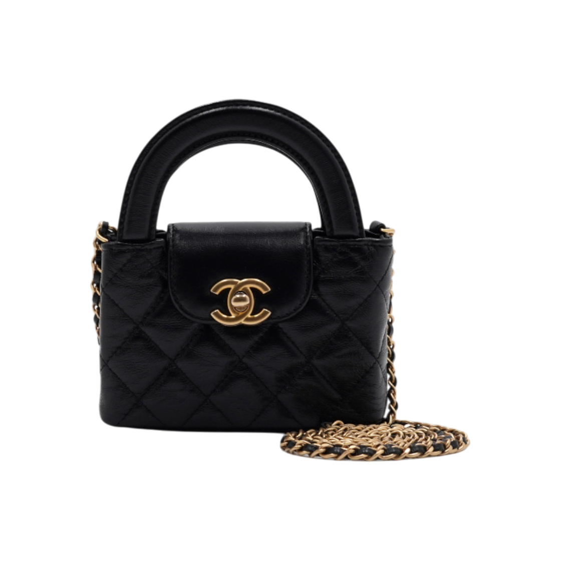 ITEW2BFQ54LL Chanel Vintage Black Calfskin Mini Nano Kelly Bag Gold Chain