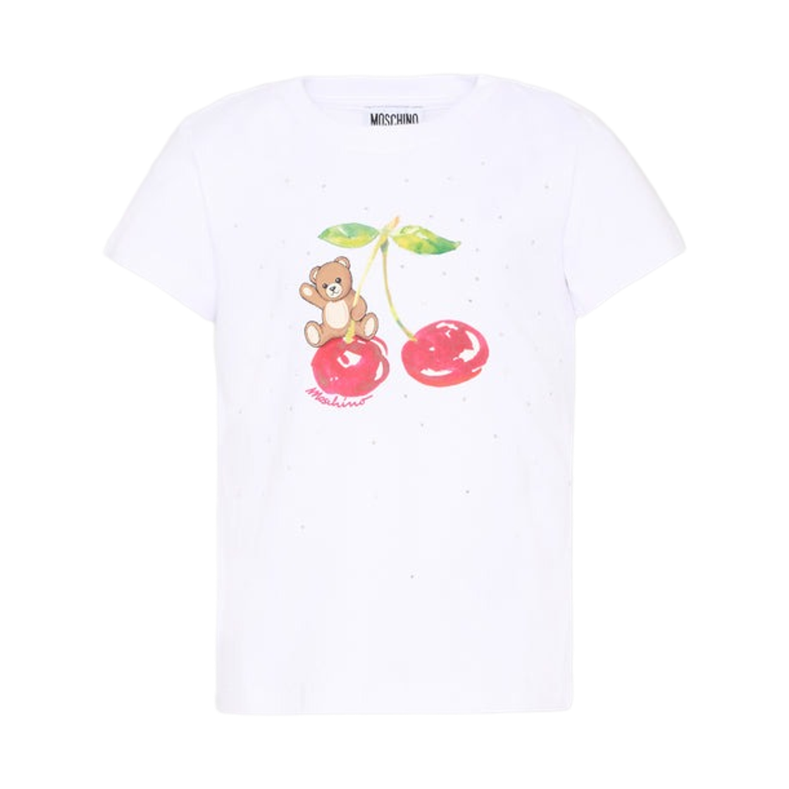 (키즈) 모스키노 로고 테디 베어 티셔츠 화이트((Kids) Moschino Logo Teddy Bear T-Shirt White)