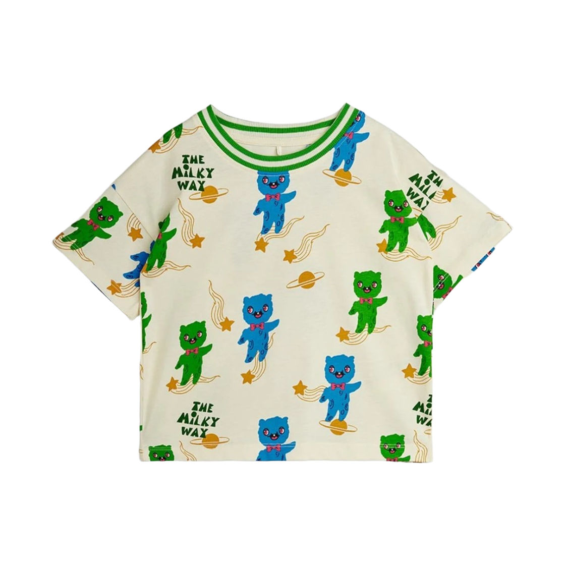 (키즈) 미니 로디니 에일리언즈 프린트 티셔츠 오프 화이트((Kids) Mini Rodini Aliens Print T-Shirt Off White)