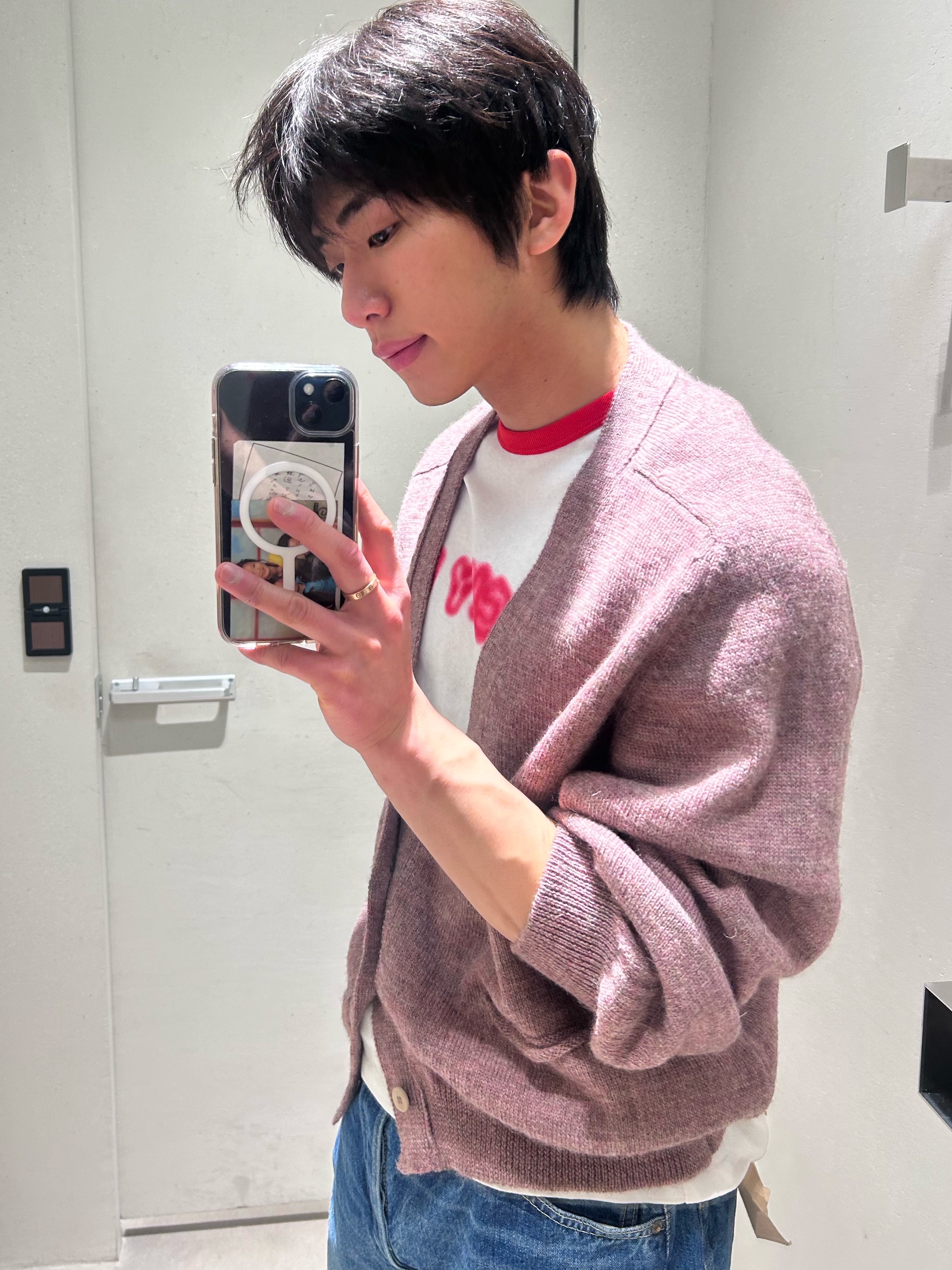 Magliano Grampa Baby Dark Pink - 25FW, Kenzo Gots Kenzo Words Slim T-Shirt Off White - 26SS 착용 스타일 - 4