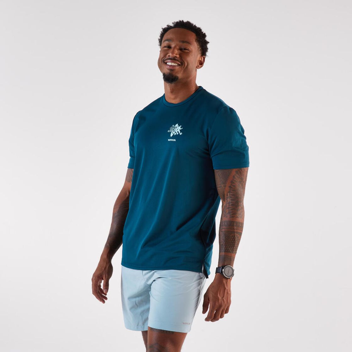 데카트론 남성 러닝 반팔 티 런 드라이 그래프 500 틸 블루(DECATHLON Men's Running Short-Sleeved T-Shirt Run Dry Graph 500 Teal Blue) - 4