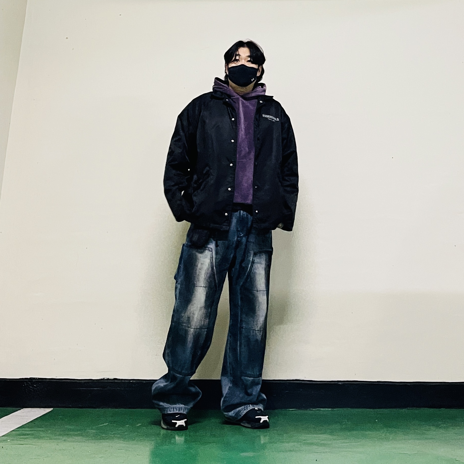 Needles Track Hoodie Velour Purple, Essentials Coach Jacket Dark Slate/Stretch Limo/Black - 20FW 착용 스타일 - 1