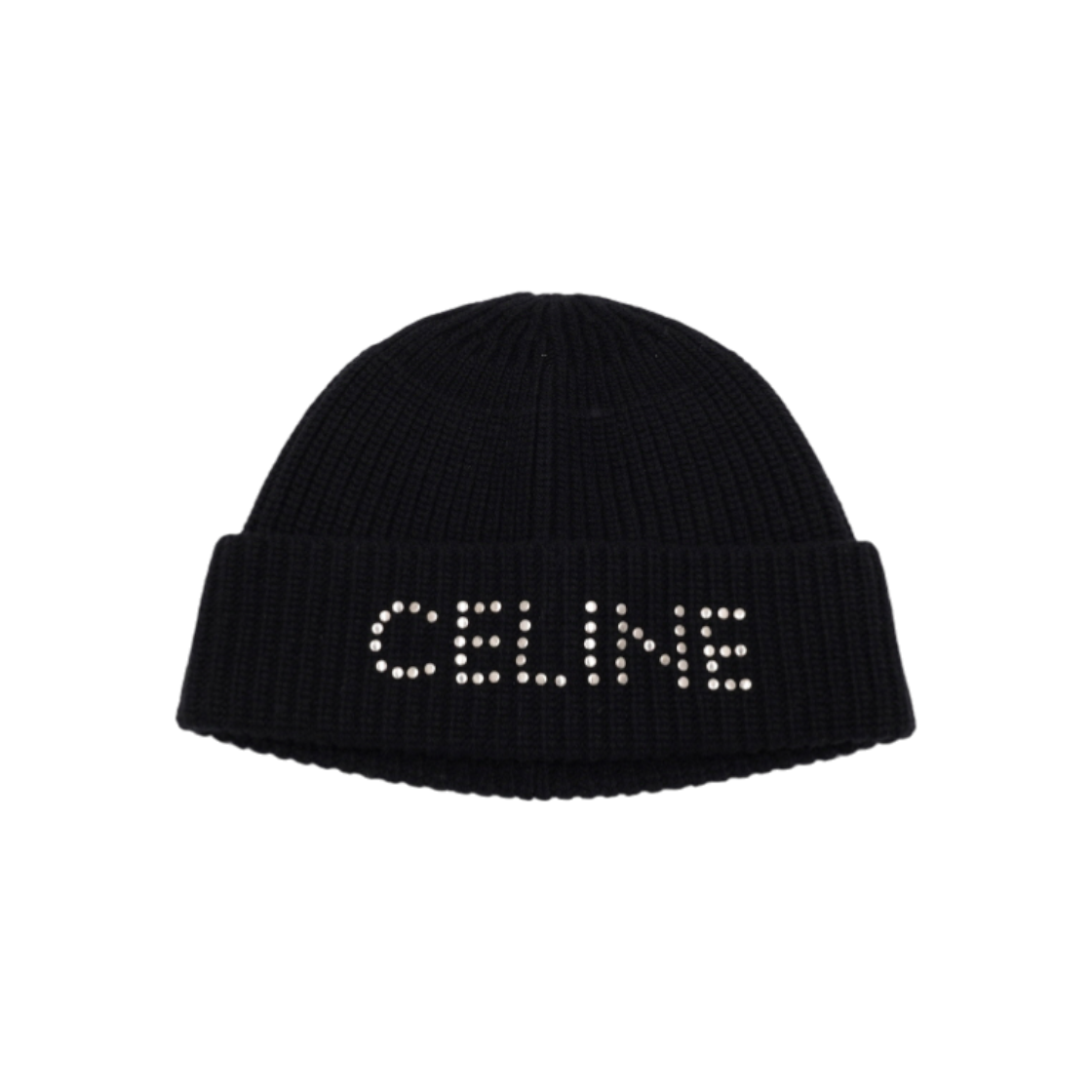 ITCNREER75R7 Celine Black Wool Studded Logo Embroidered Beanie Unisex