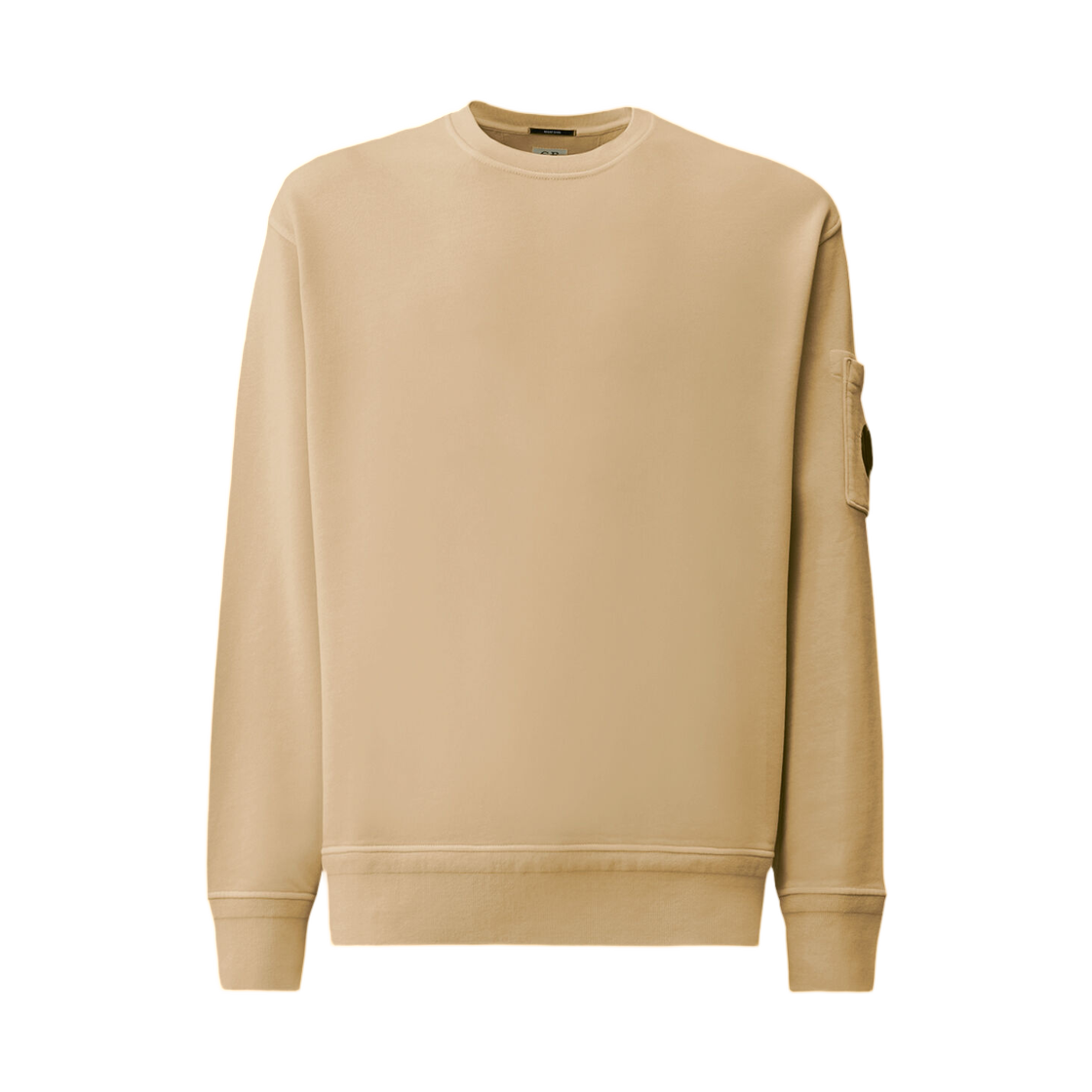 C.P. 컴퍼니 코튼 다이애그널 플리스 리지스트 다이드 크루넥 렌즈 스웨트셔츠 프로즌 듀 화이트 - 26SS(C.P. Company Cotton Diagonal Fleece Resist Dyed Crewneck Lens Sweatshirt Frozen Dew White - 26SS)