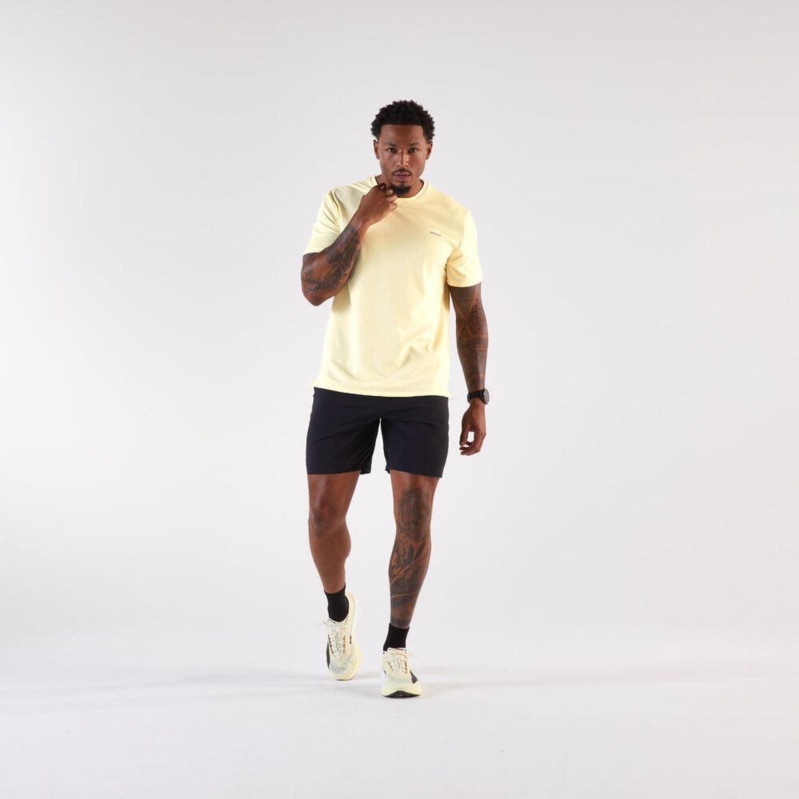 데카트론 남성 러닝 반팔 티 런 드라이 500 바닐라 옐로우(DECATHLON Men's Running Short-Sleeved T-Shirt Run Dry 500 Vanilla Yellow) - 2