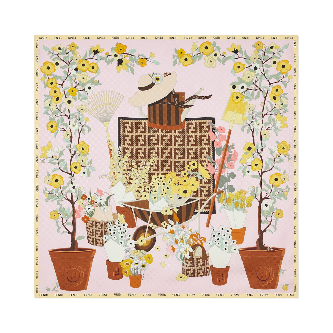 (W) 펜디 가드닝 실크 스카프 핑크((W) Fendi Gardening Silk Scarf Pink)