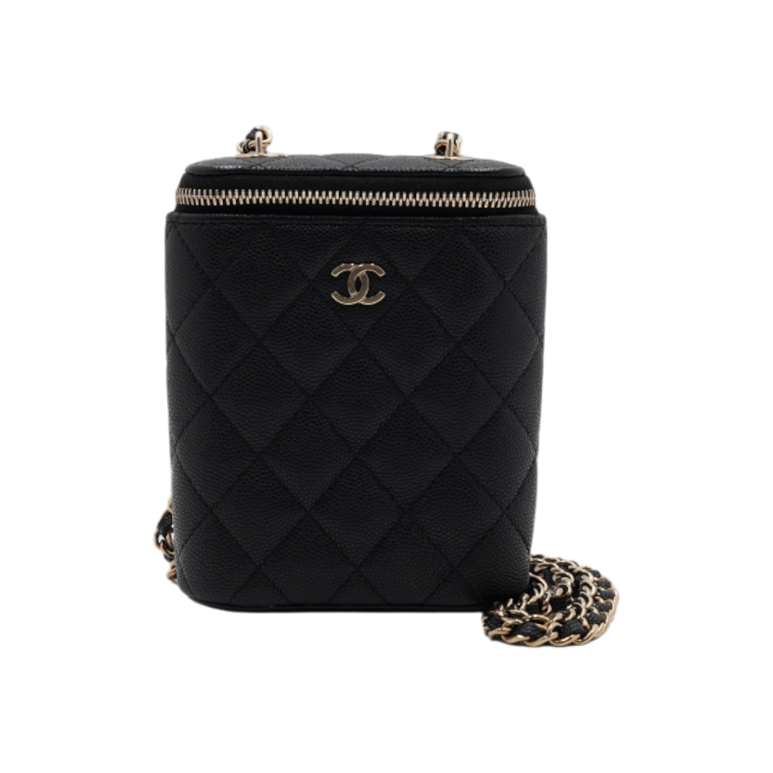 IT2GDHKI32DS Chanel Black Caviar Vanity Cosmetic Case Mini Gold Chain Shoulder & Crossbody Bag
