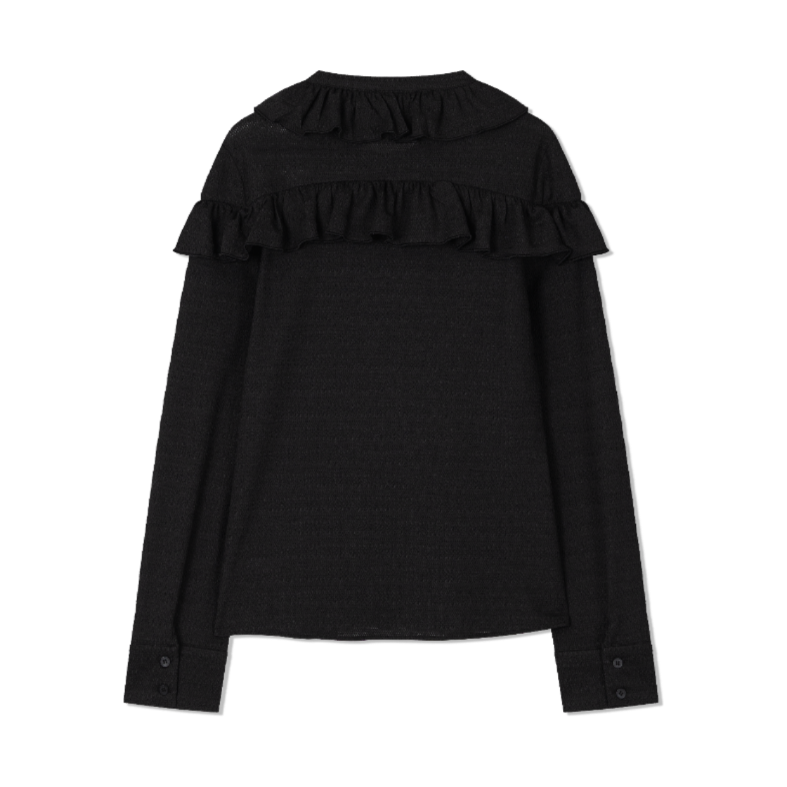 구월십일 헨리넥 프릴 블라우스 블랙(Guwolsibil Henley Neck Frill Blouse Black) - 2
