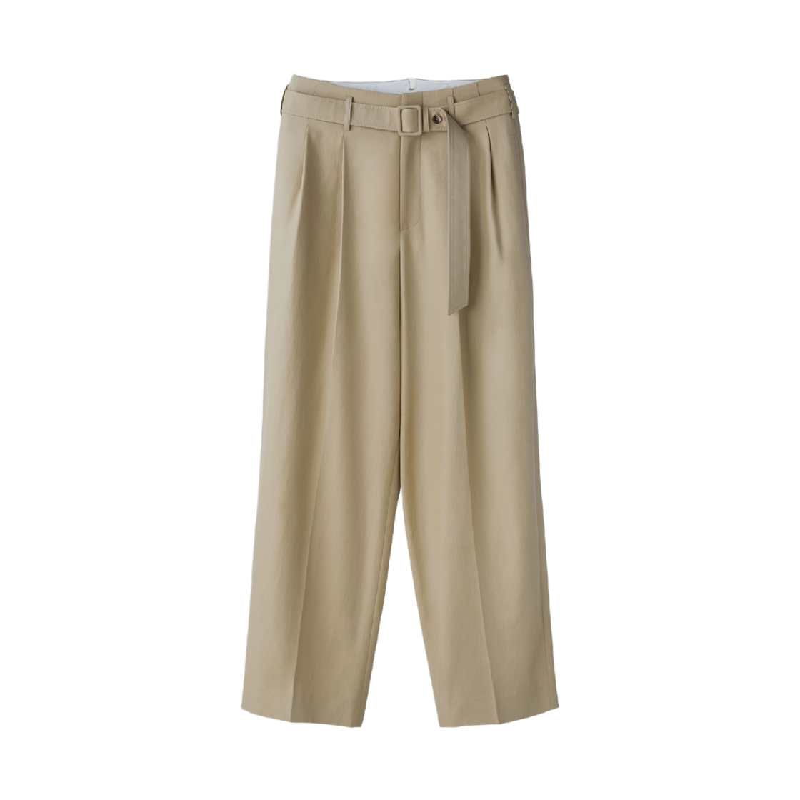렉토 하이 웨스트 벨티드 팬츠 카키 베이지(Recto High Waist Belted Pants Khaki Beige)