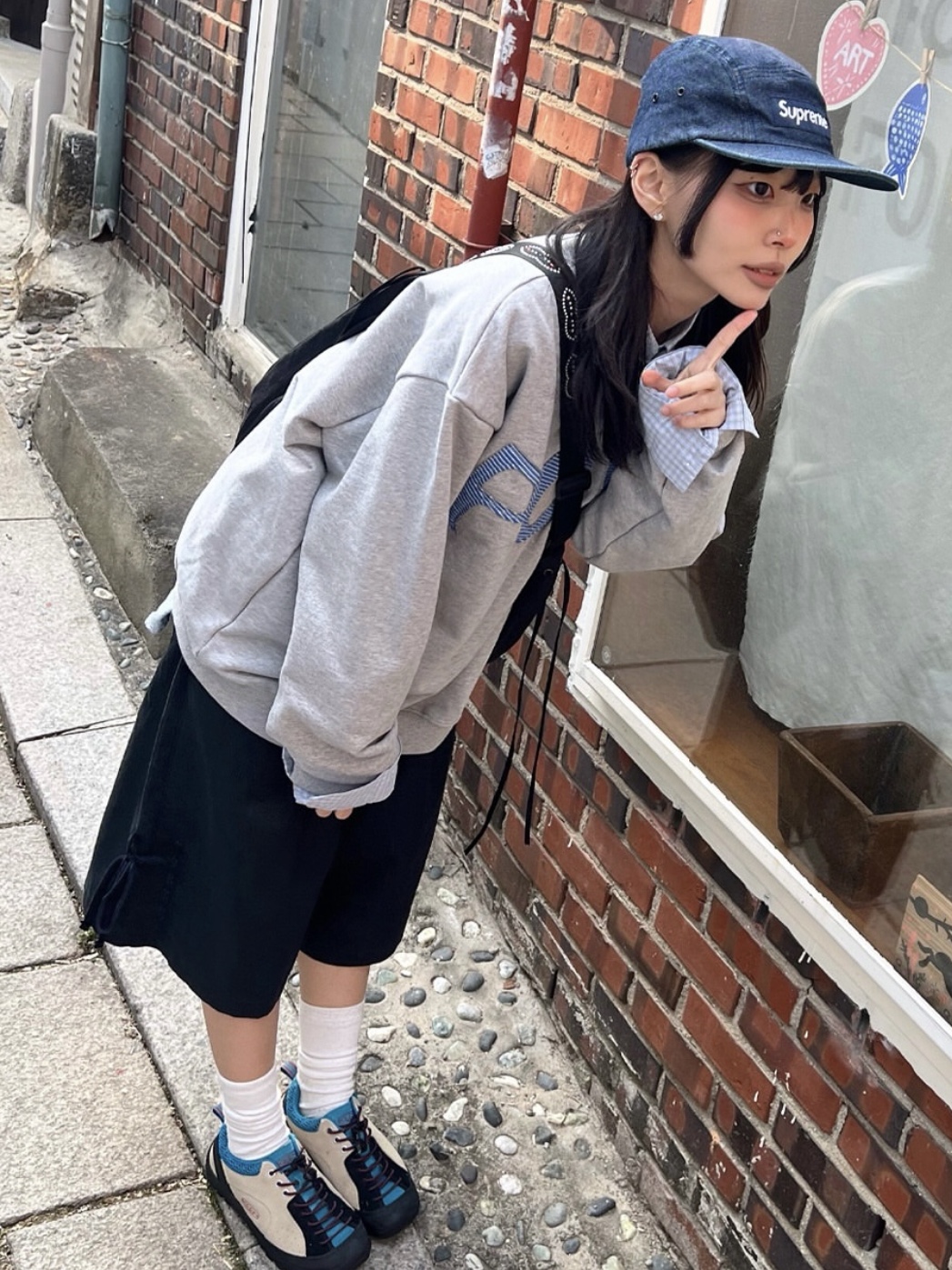 (W) Keen Jasper Rocks SP Sneakers Beige, Supreme Washed Chino Twill Camp Cap Indigo - 25SS 착용 스타일 - 2