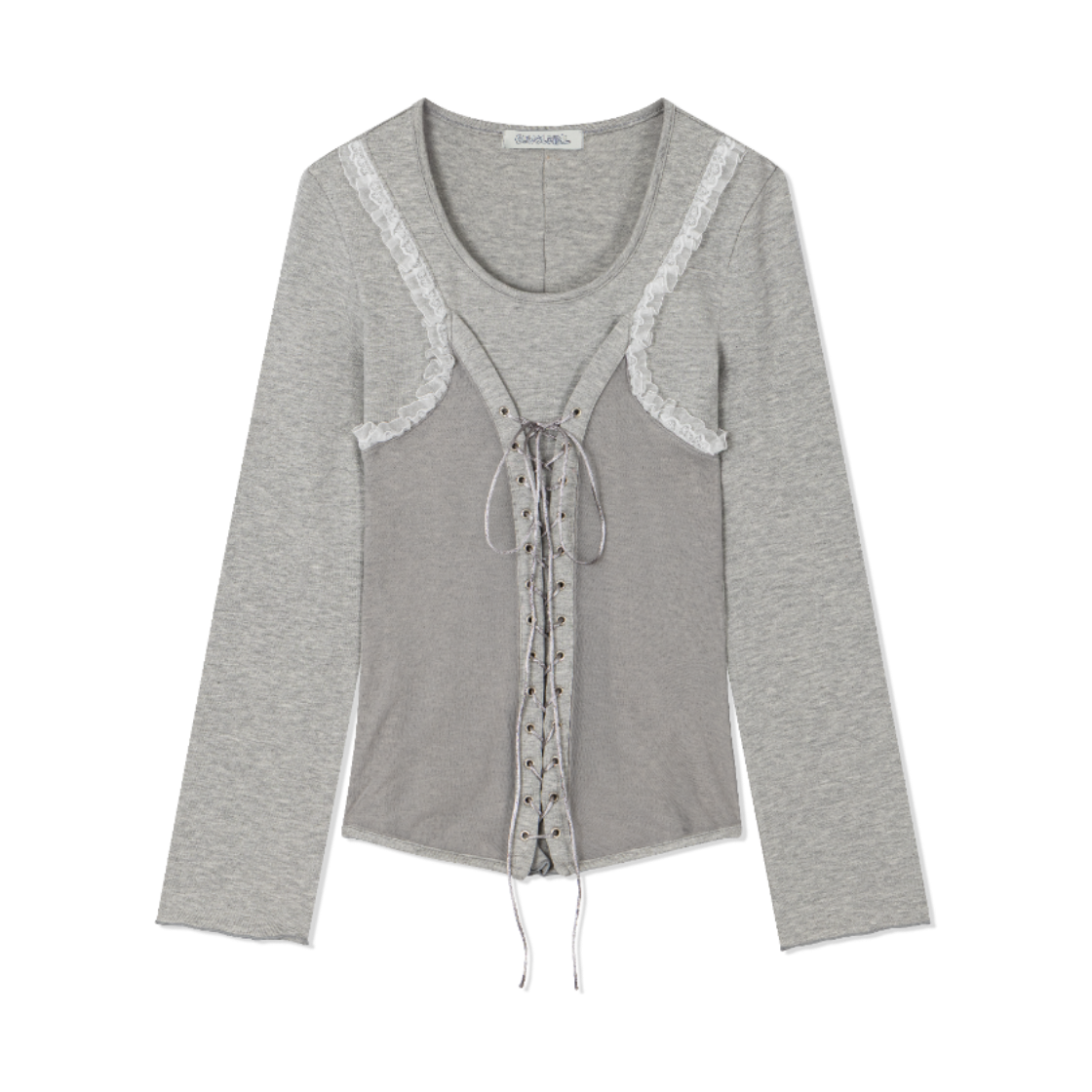 구월십일 에스닉 셔링 레이스 티셔츠 멜란지 그레이(Guwolsibil Ethnic Shirring Lace Top Melange Grey) - 1